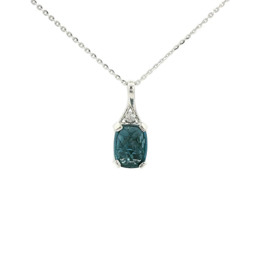 Oval Cut London Blue Topaz with Sparkling Bead & Diamond Pendant - Forever Rox Fine Jewelry