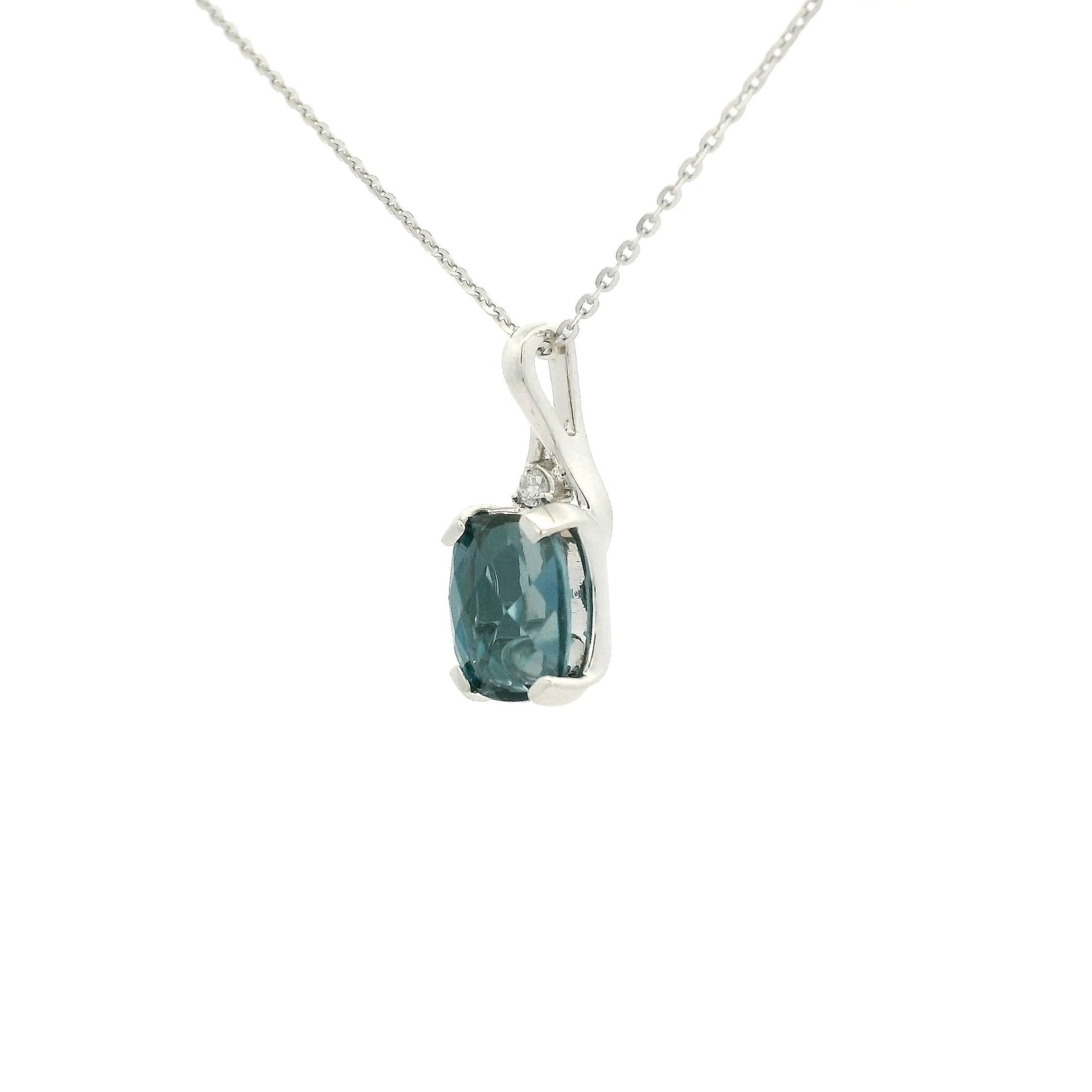 Oval Cut London Blue Topaz with Sparkling Bead & Diamond Pendant - Forever Rox Fine Jewelry