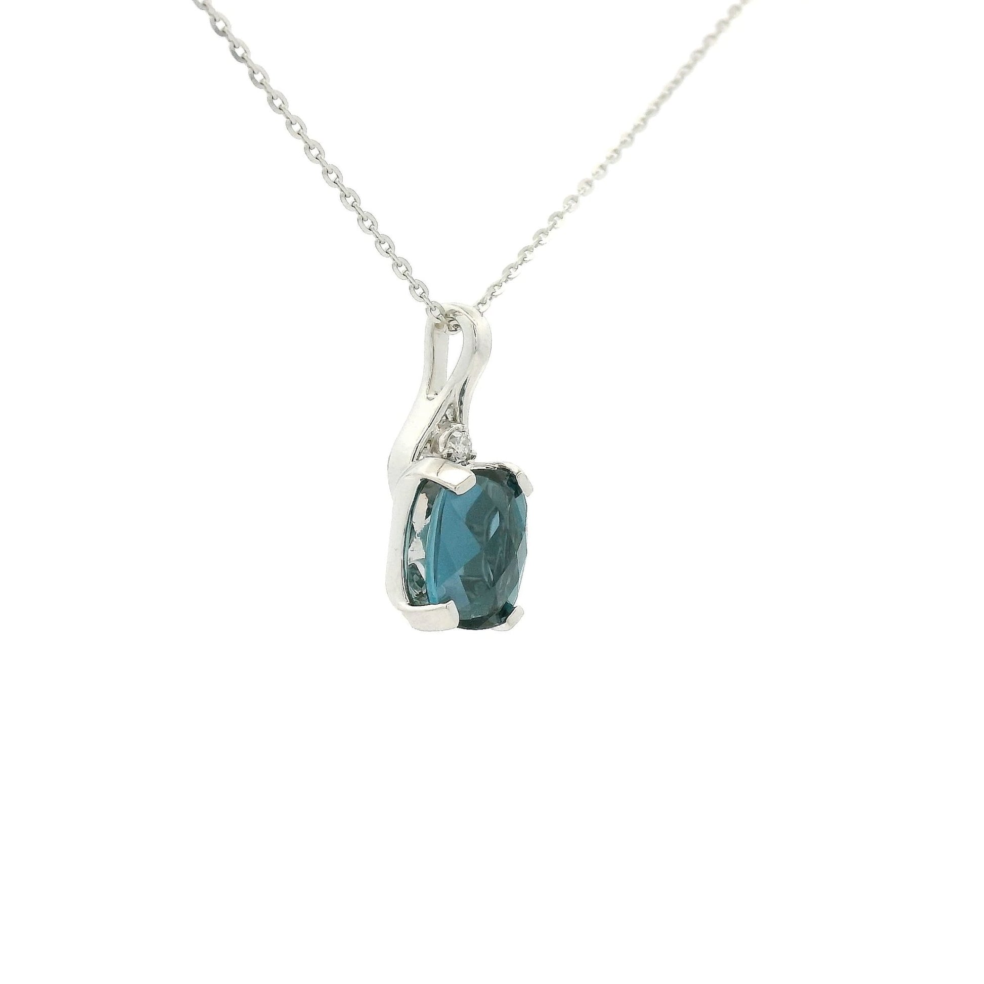 Oval Cut London Blue Topaz with Sparkling Bead & Diamond Pendant - Forever Rox Fine Jewelry