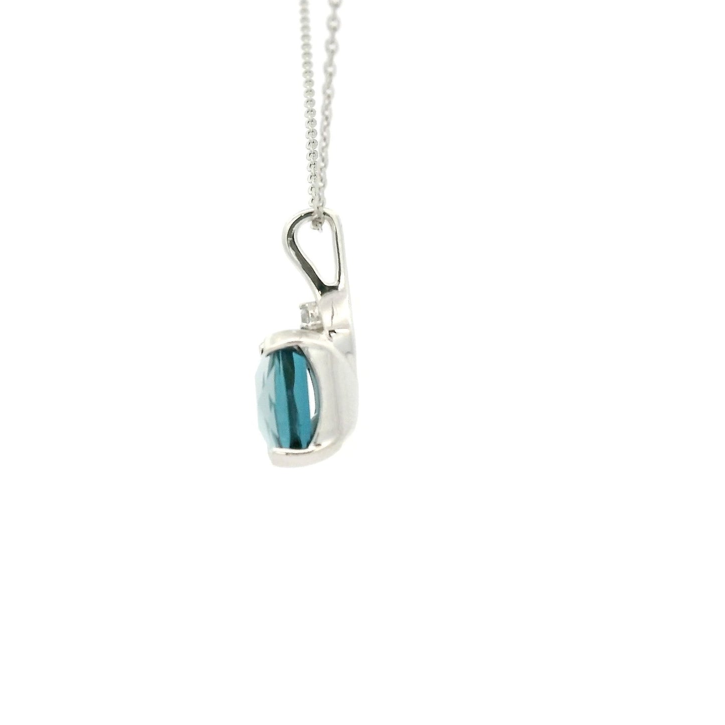 Oval Cut London Blue Topaz with Sparkling Bead & Diamond Pendant - Forever Rox Fine Jewelry