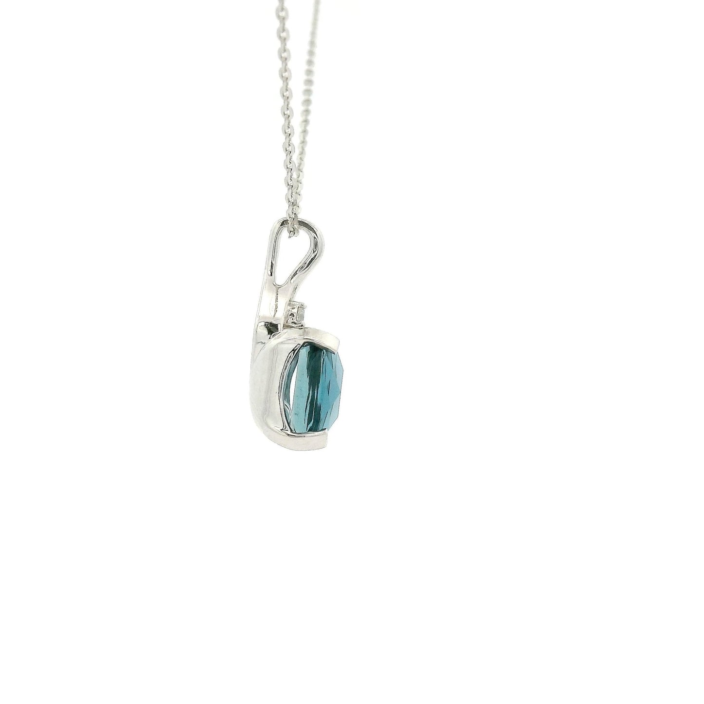 Oval Cut London Blue Topaz with Sparkling Bead & Diamond Pendant - Forever Rox Fine Jewelry