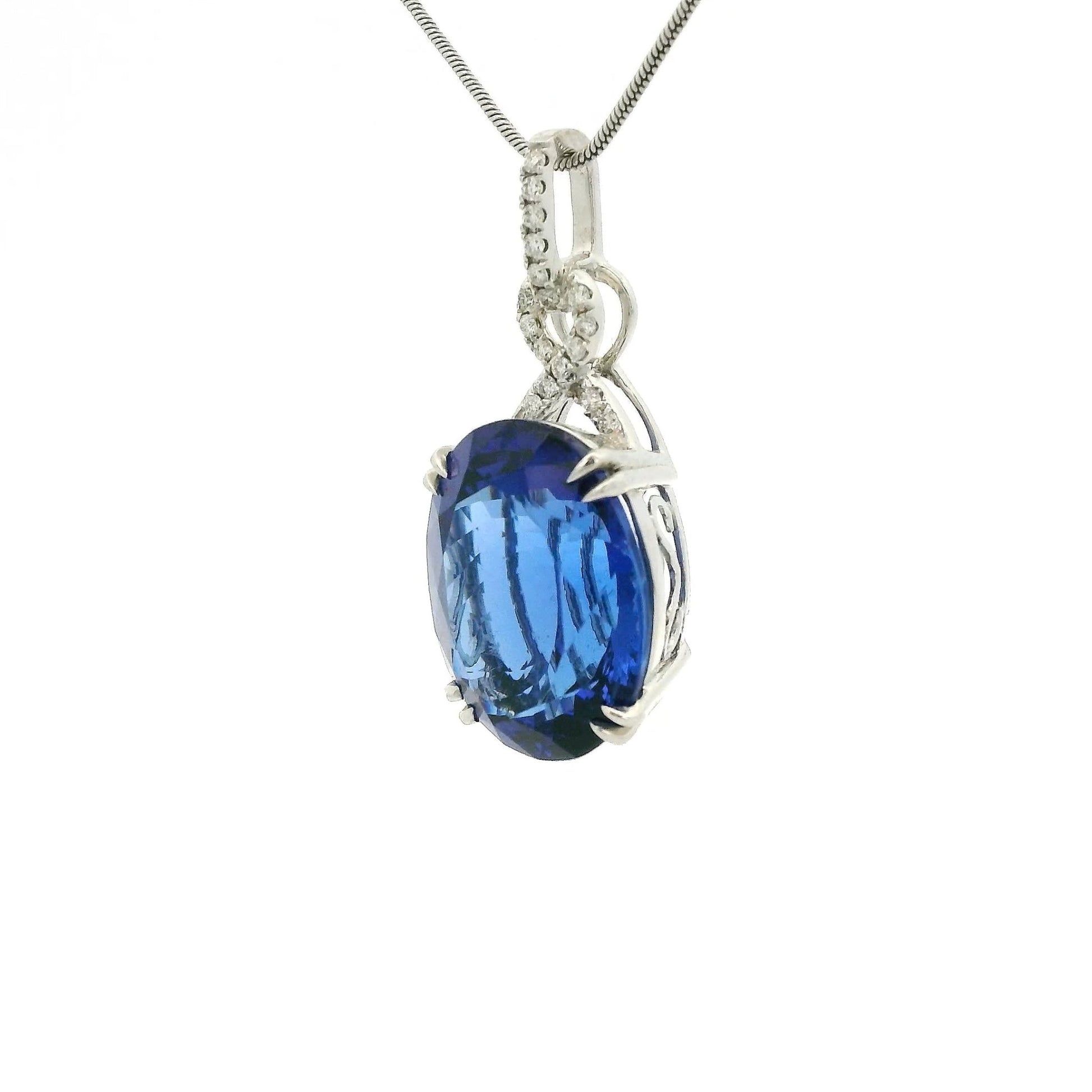 Oval Cut Purpleish, Reddish Blue Tanzanite & Diamond Pendant - Forever Rox Fine Jewelry