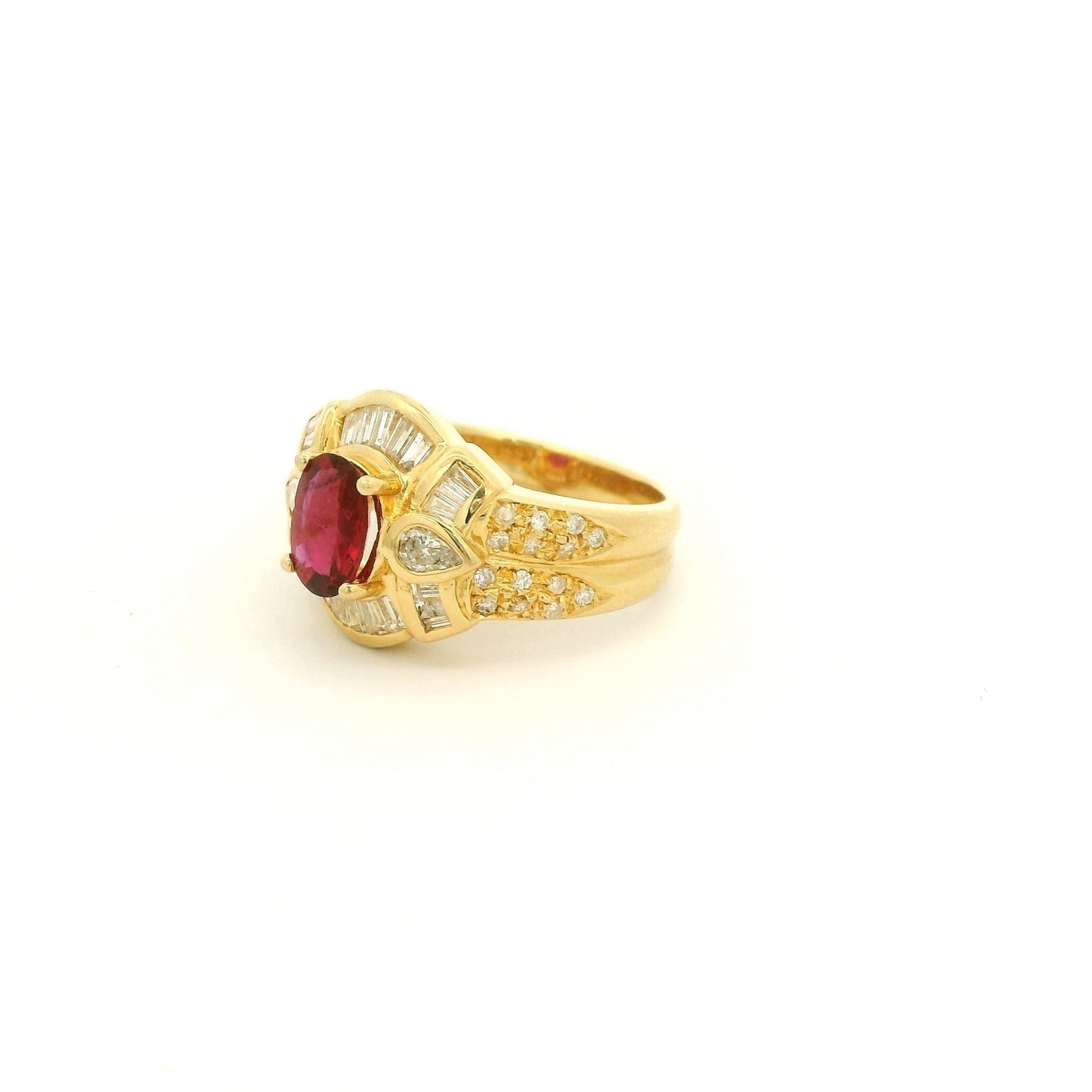 Oval Cut Ruby Ring With Baguette, Pear & Round Cut Diamond Ring - Forever Rox Fine Jewelry
