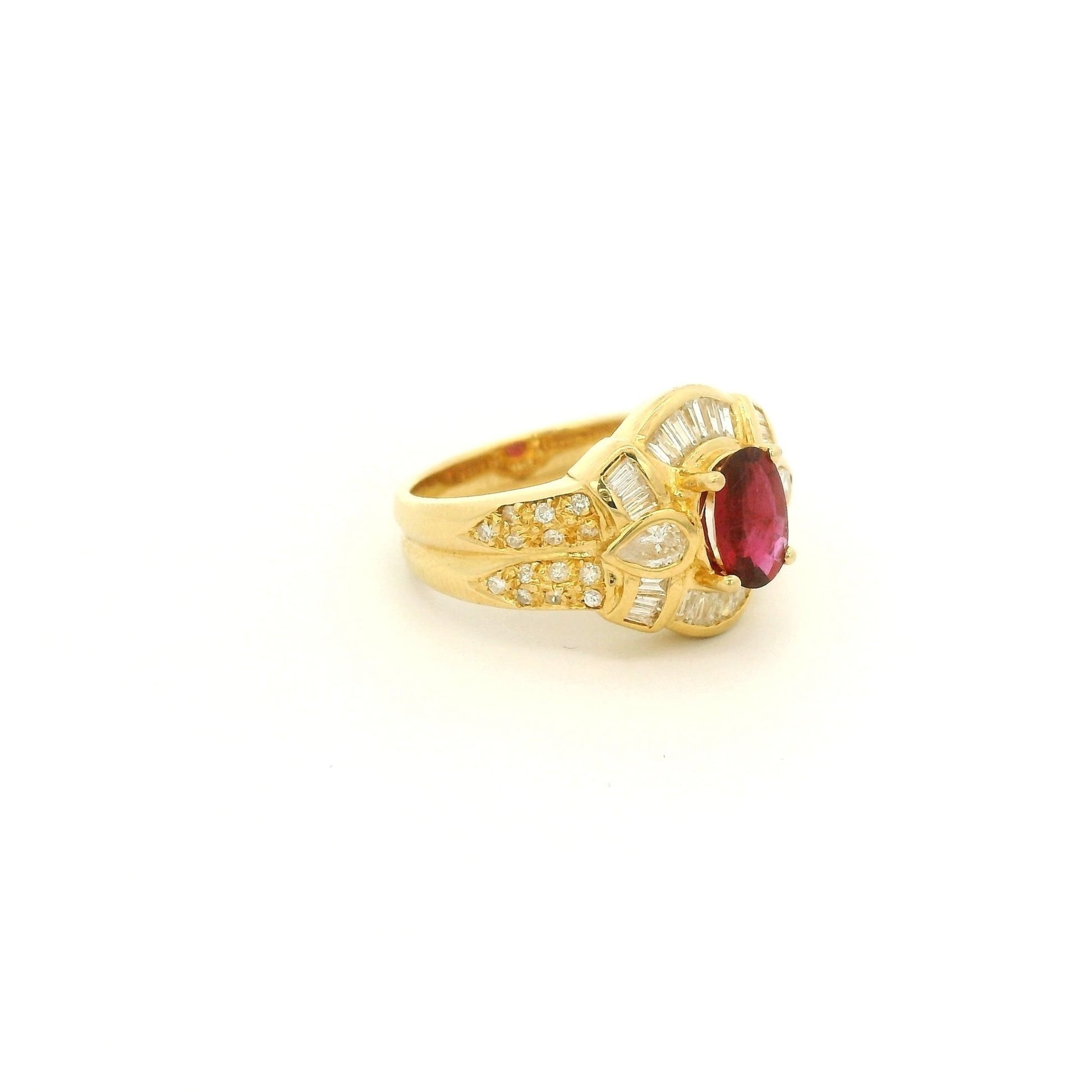Oval Cut Ruby Ring With Baguette, Pear & Round Cut Diamond Ring - Forever Rox Fine Jewelry