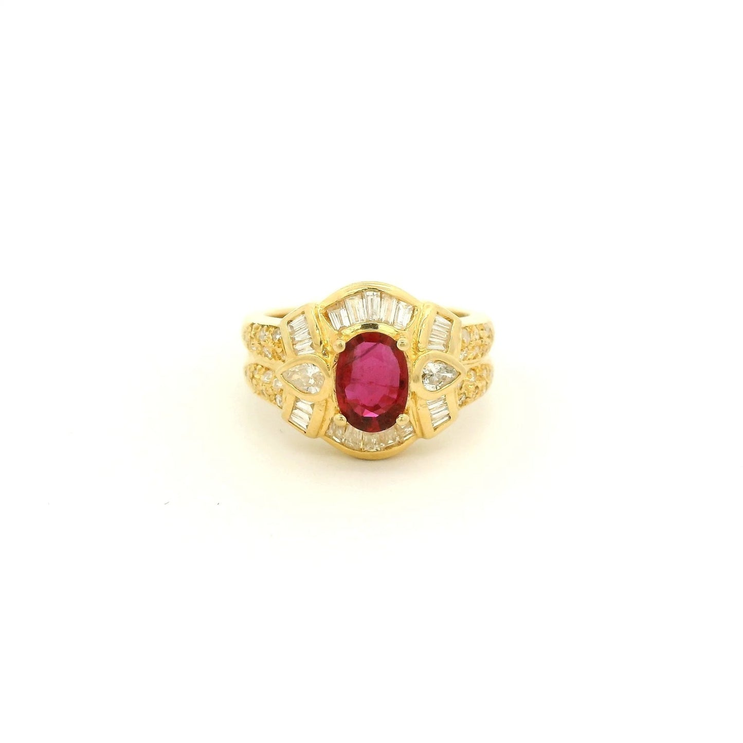 Oval Cut Ruby Ring With Baguette, Pear & Round Cut Diamond Ring - Forever Rox Fine Jewelry
