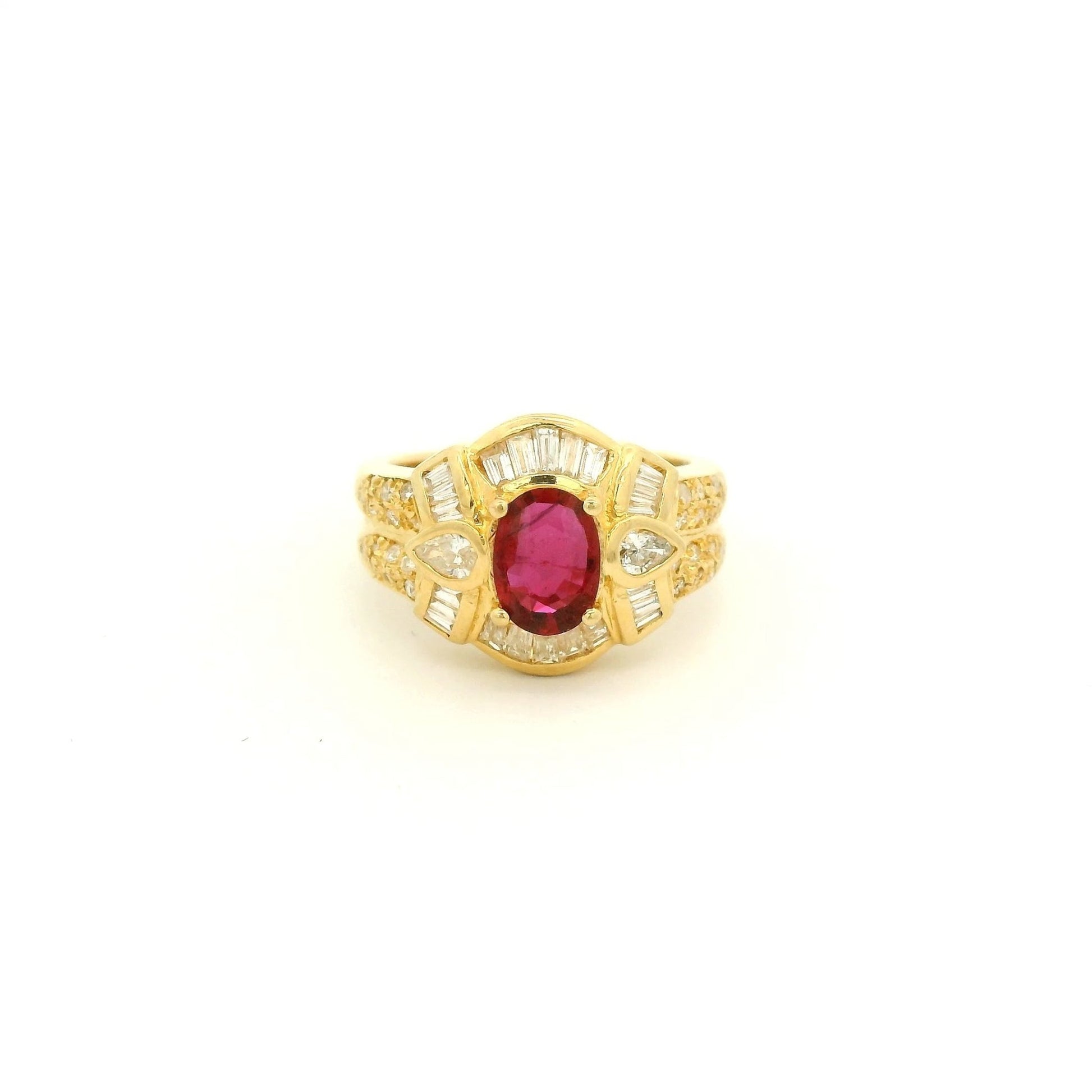 Oval Cut Ruby Ring With Baguette, Pear & Round Cut Diamond Ring - Forever Rox Fine Jewelry