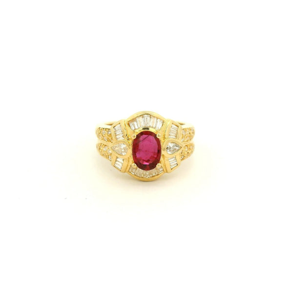 Oval Cut Ruby Ring With Baguette, Pear & Round Cut Diamond Ring - Forever Rox Fine Jewelry