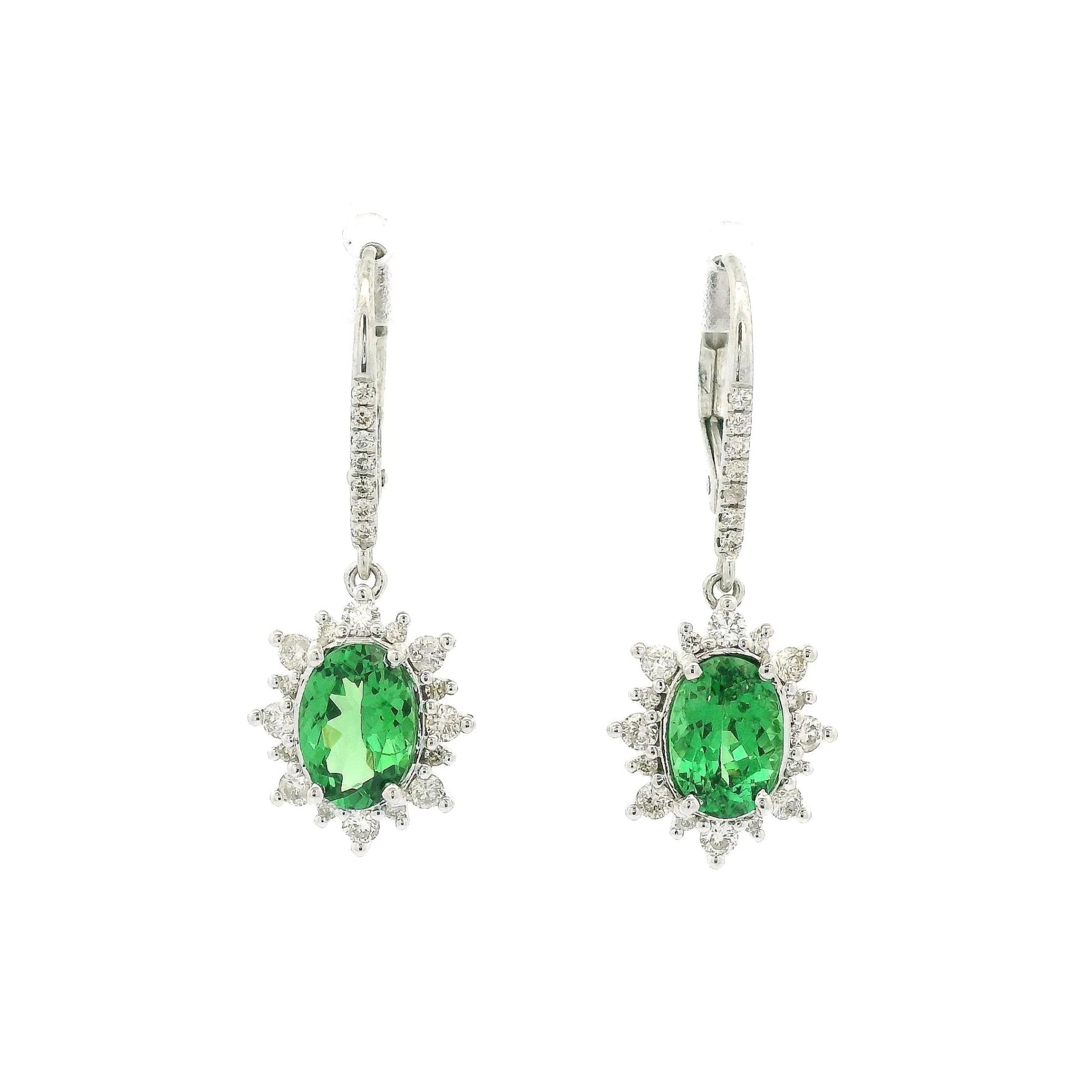 Oval Cut Tsavorite & Diamond Dangle Earrings - Forever Rox