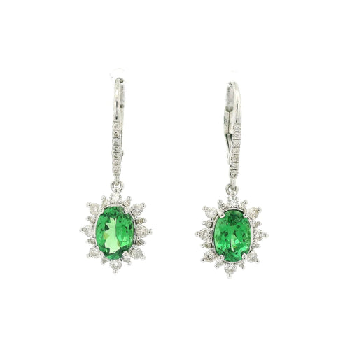 Oval Cut Tsavorite & Diamond Dangle Earrings - Forever Rox