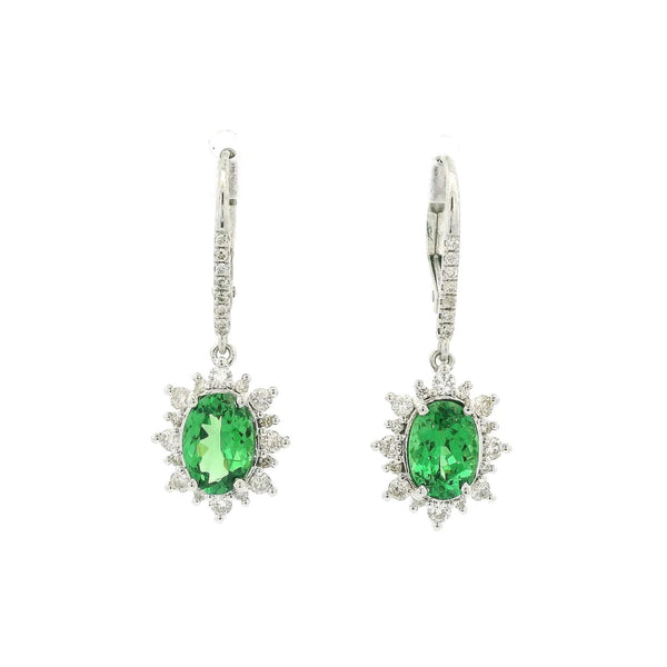 Oval Cut Tsavorite & Diamond Dangle Earrings - Forever Rox