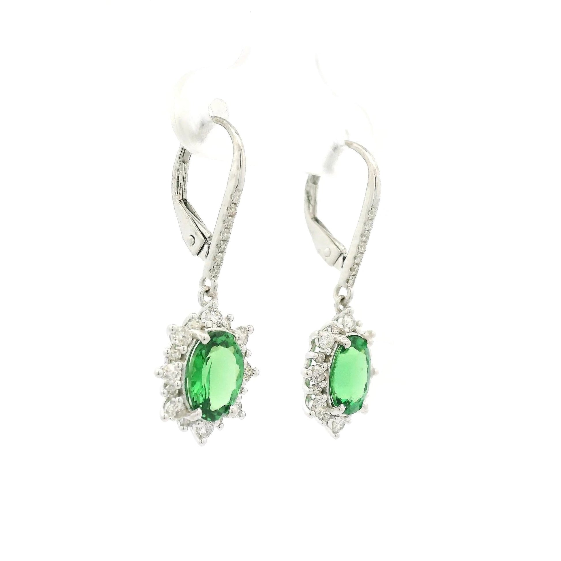 Oval Cut Tsavorite & Diamond Dangle Earrings - Forever Rox