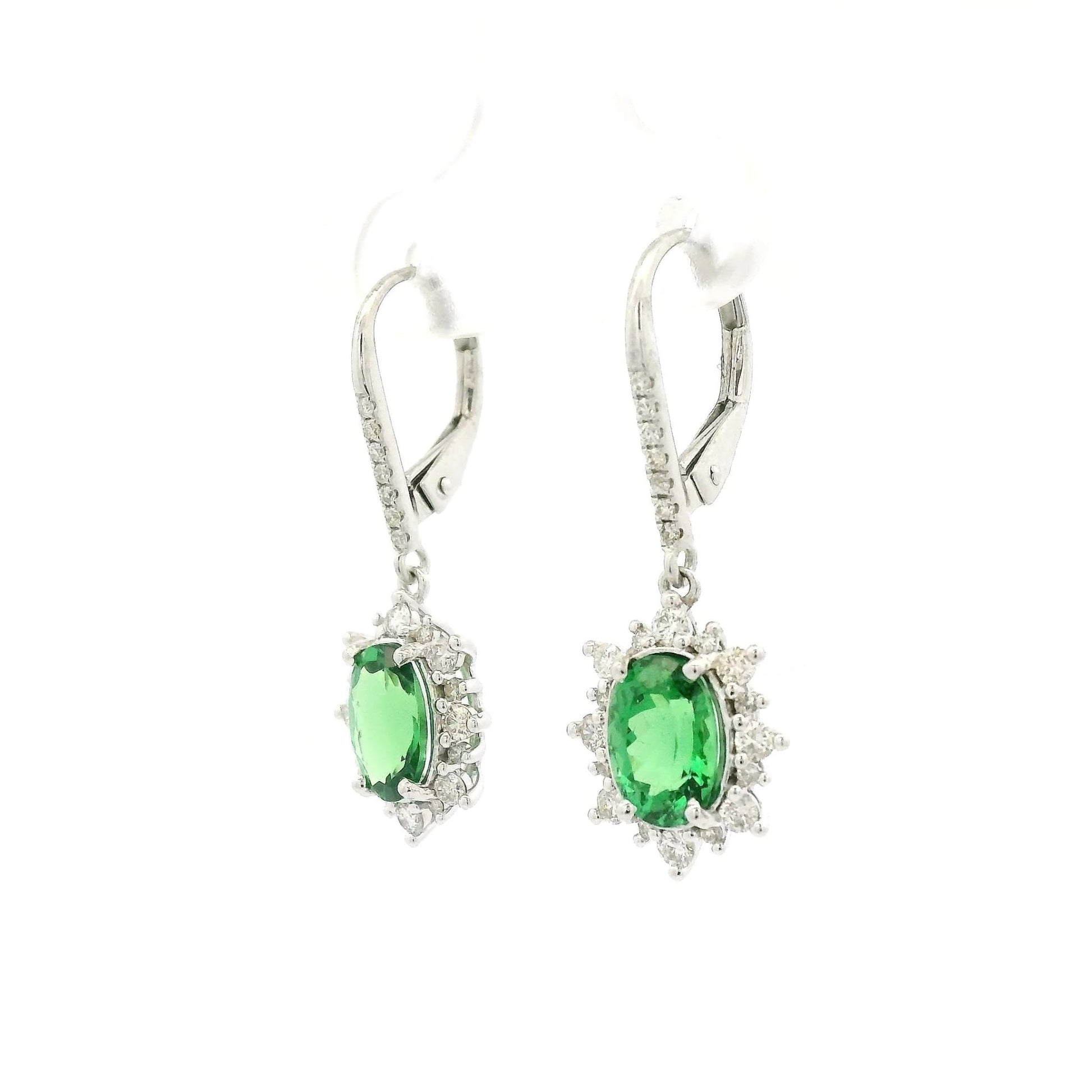 Oval Cut Tsavorite & Diamond Dangle Earrings - Forever Rox