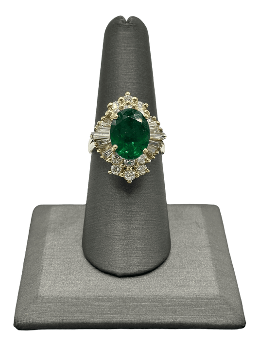 Oval Cut Zambian Emerald Ring With Baguette & Round Cut Diamonds - Forever Rox