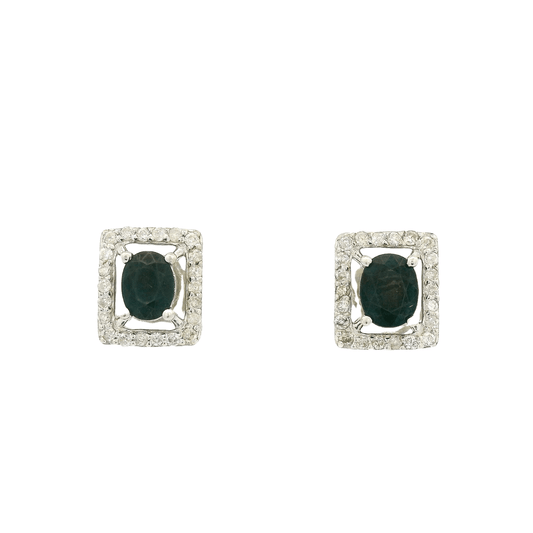Oval Sapphire & Diamond Rectangle Studs - Forever Rox