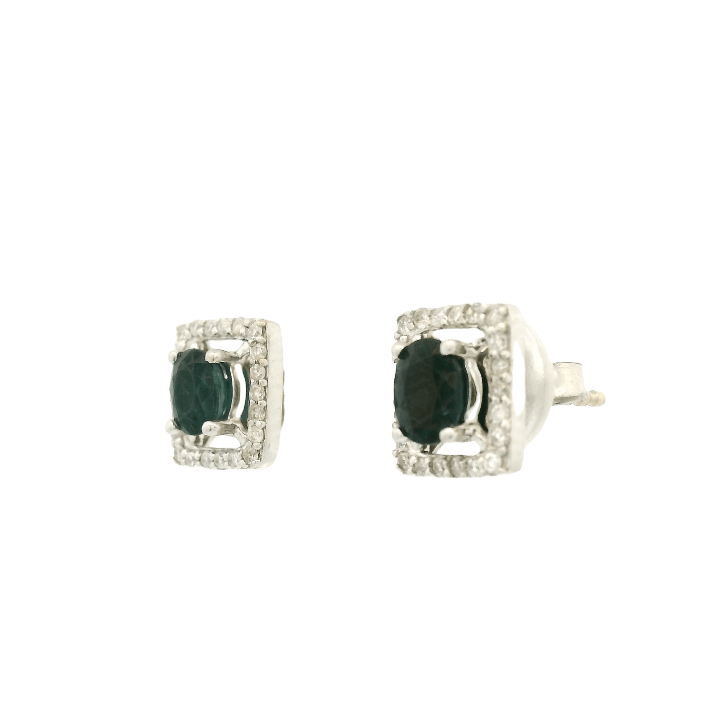 Oval Sapphire & Diamond Rectangle Studs - Forever Rox