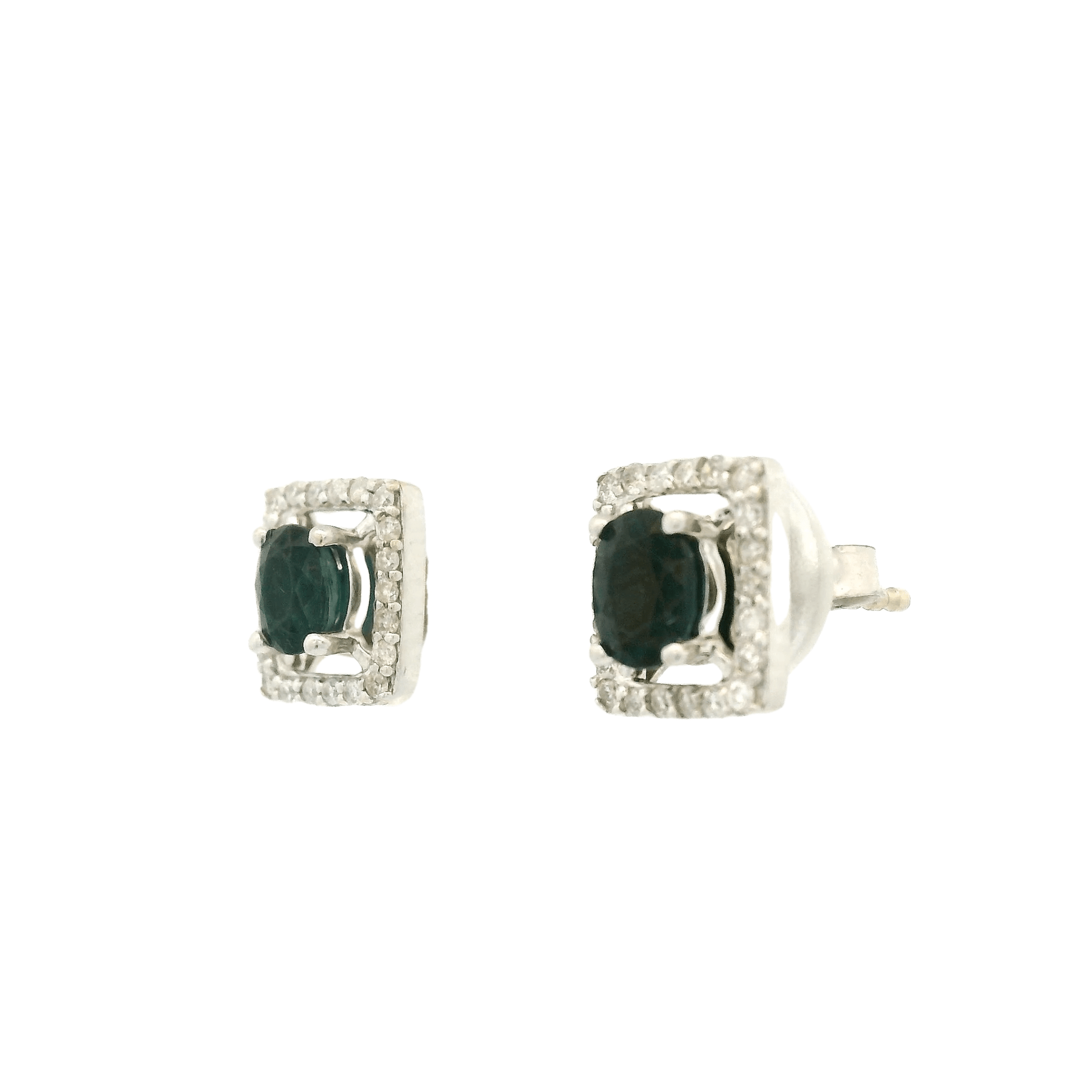 Oval Sapphire & Diamond Rectangle Studs - Forever Rox