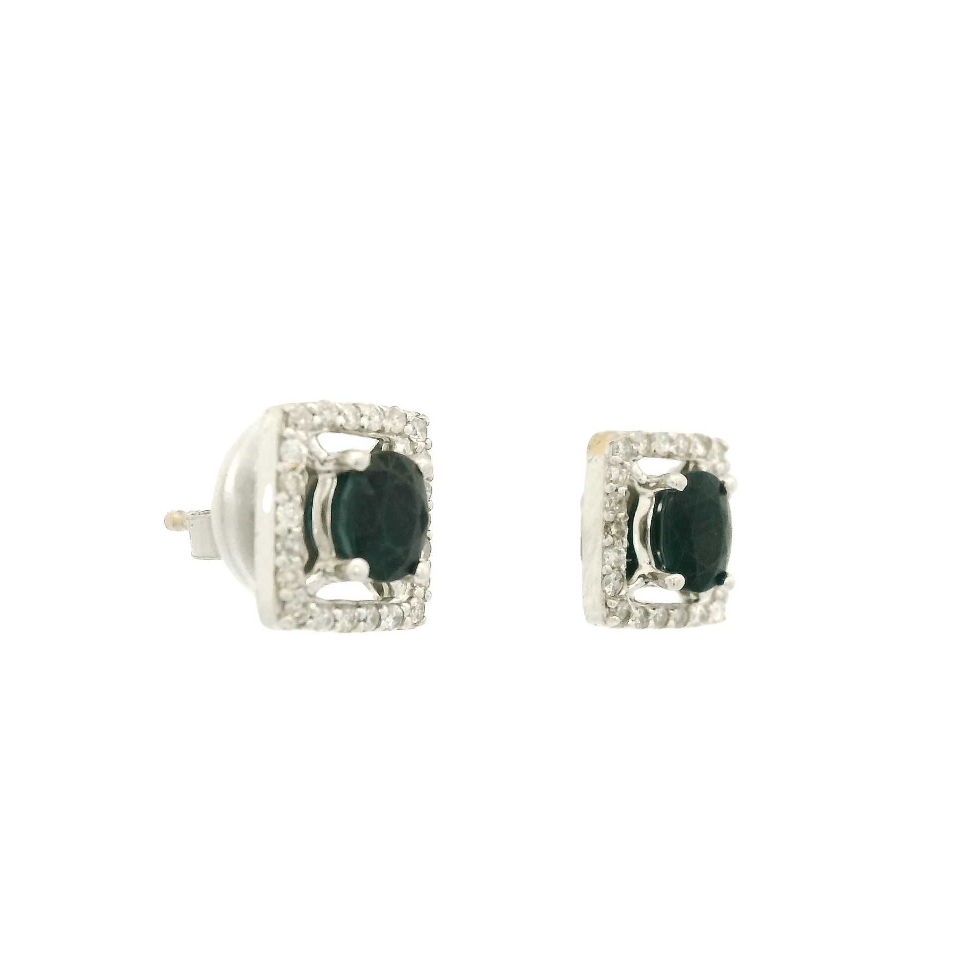 Oval Sapphire & Diamond Rectangle Studs - Forever Rox