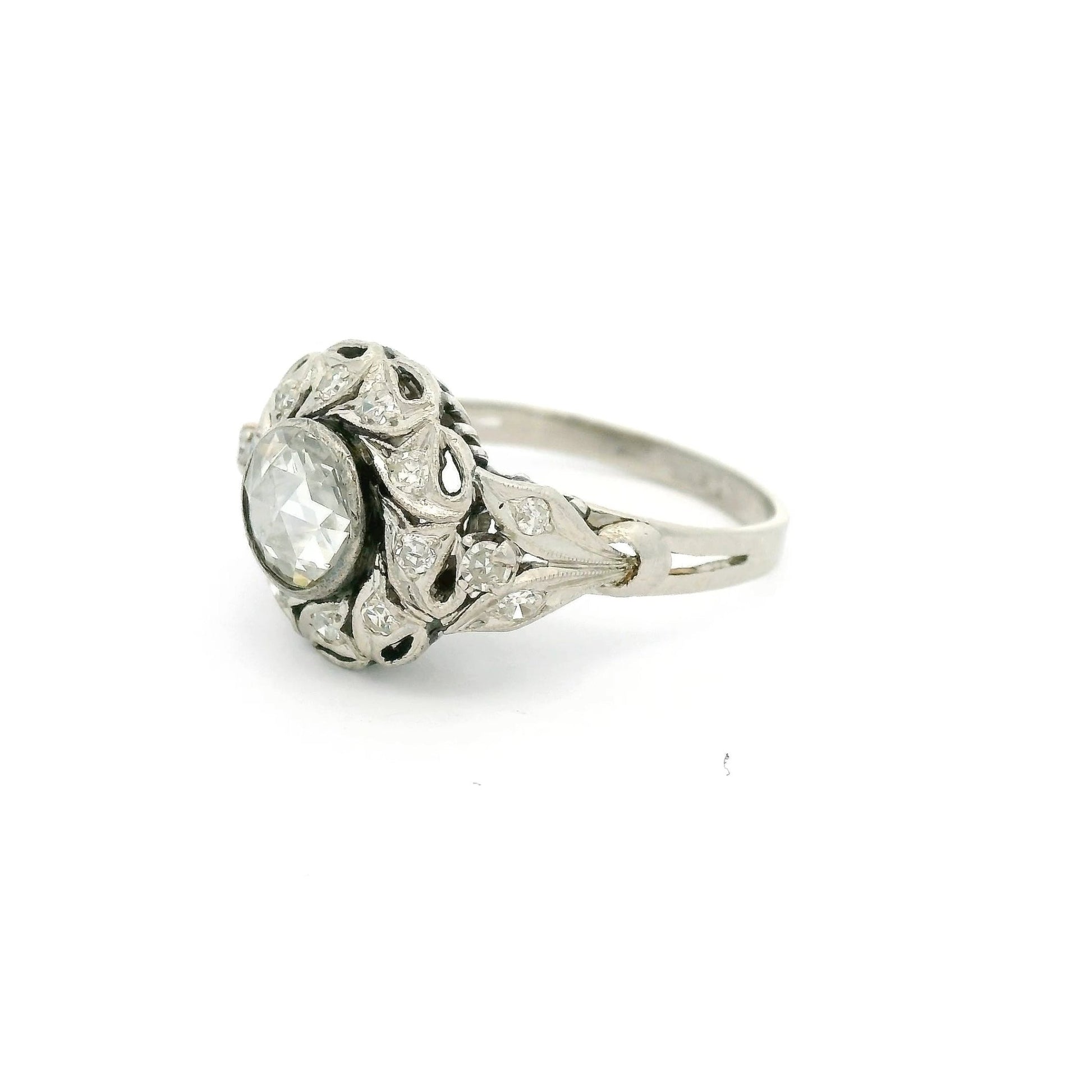 Palladium Art Deco Rose Cut Diamond Ring - Forever Rox