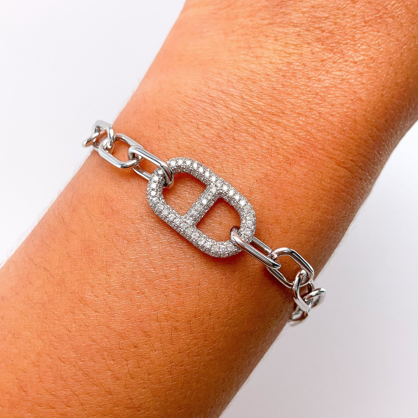 Pave Diamond Anchor Link Chain Bracelet, 18k - Forever Rox