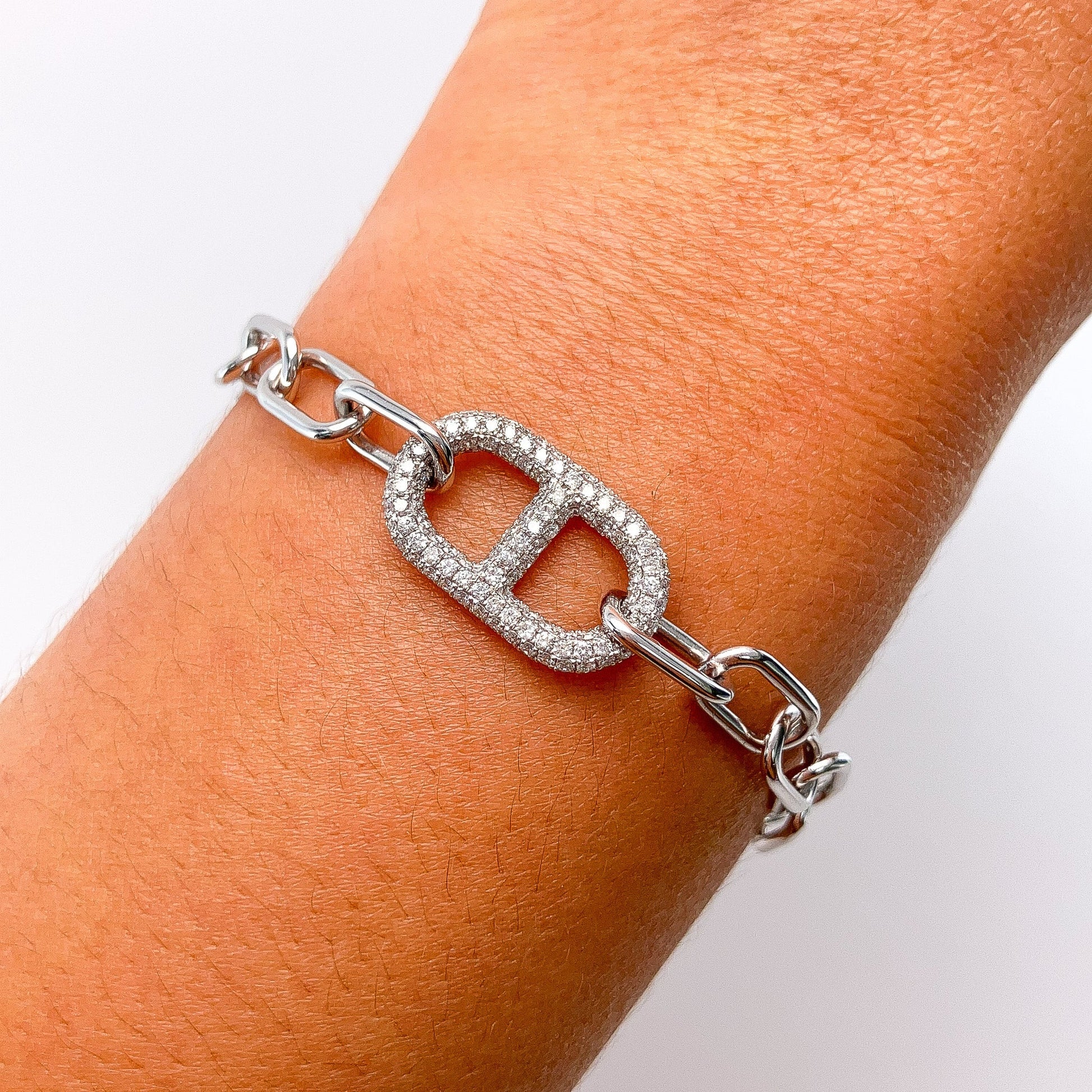 Pave Diamond Anchor Link Chain Bracelet, 18k - Forever Rox