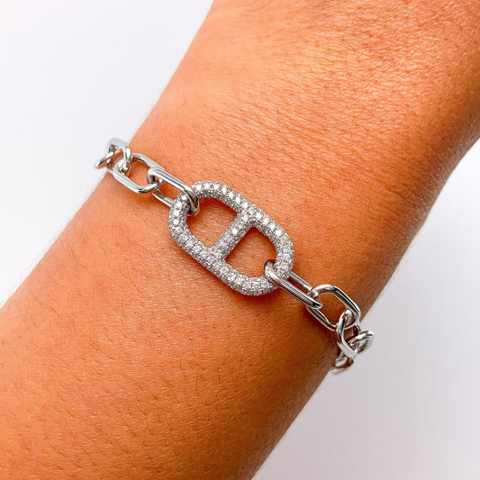 Pave Diamond Anchor Link Chain Bracelet, 18k - Forever Rox