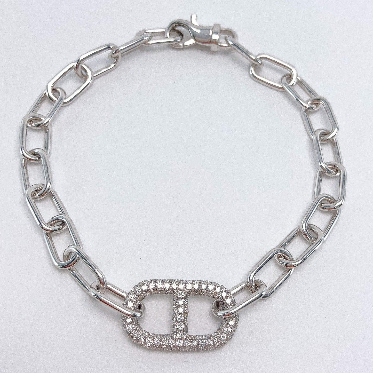 Pave Diamond Anchor Link Chain Bracelet, 18k - Forever Rox