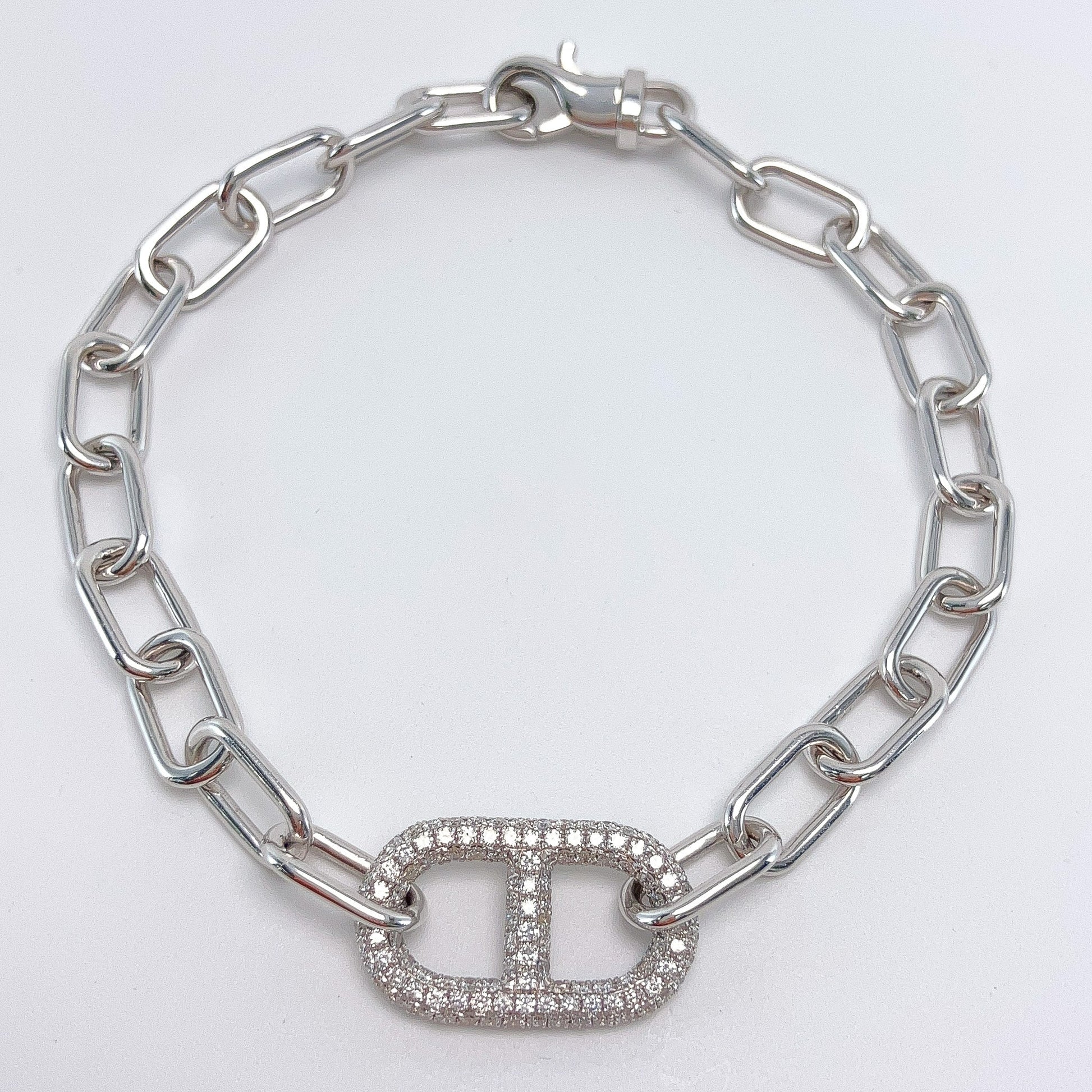Pave Diamond Anchor Link Chain Bracelet, 18k - Forever Rox