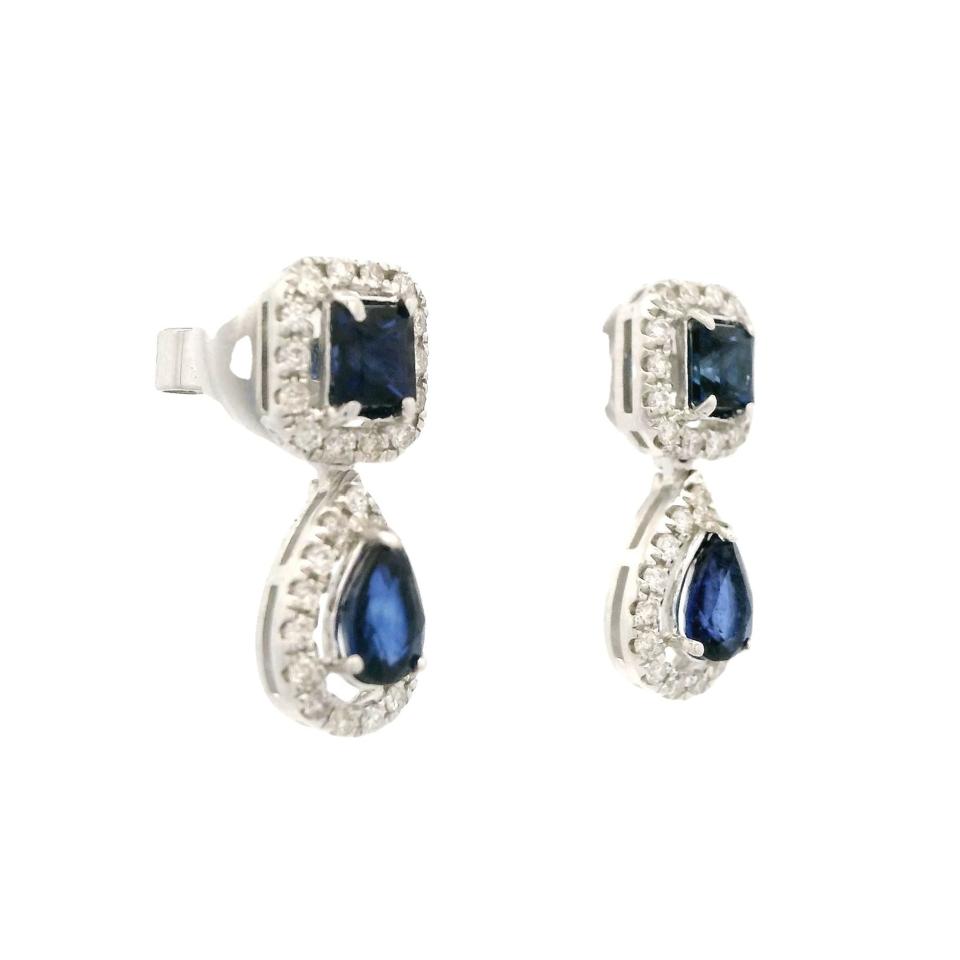 Pear & Cushion Cut Sapphire Dangles with Diamonds - Forever Rox