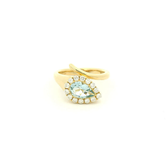 Pear Cut Aqumarine & Diamond Crossover Ring - Forever Rox Fine Jewelry