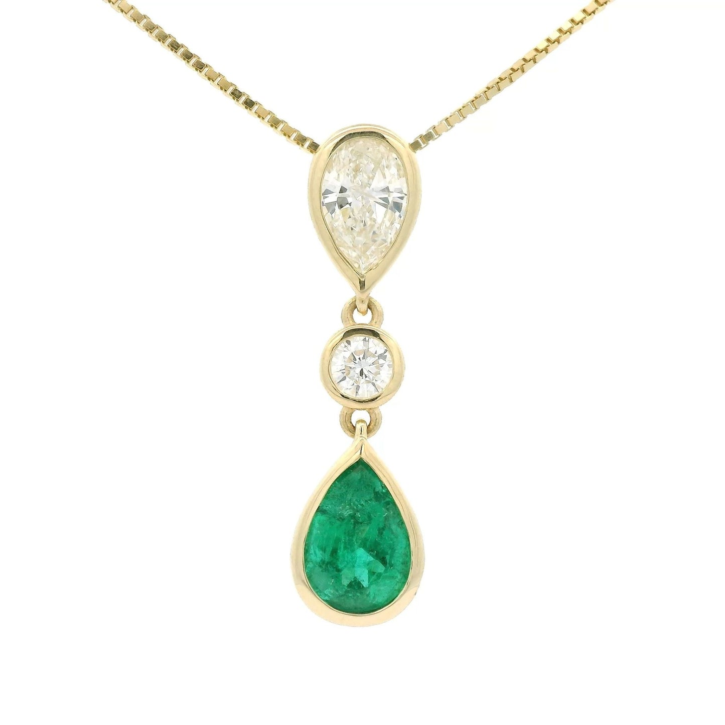 Pear Cut Emerald, Round Cut & Pear Cut Diamond Pendant - Forever Rox