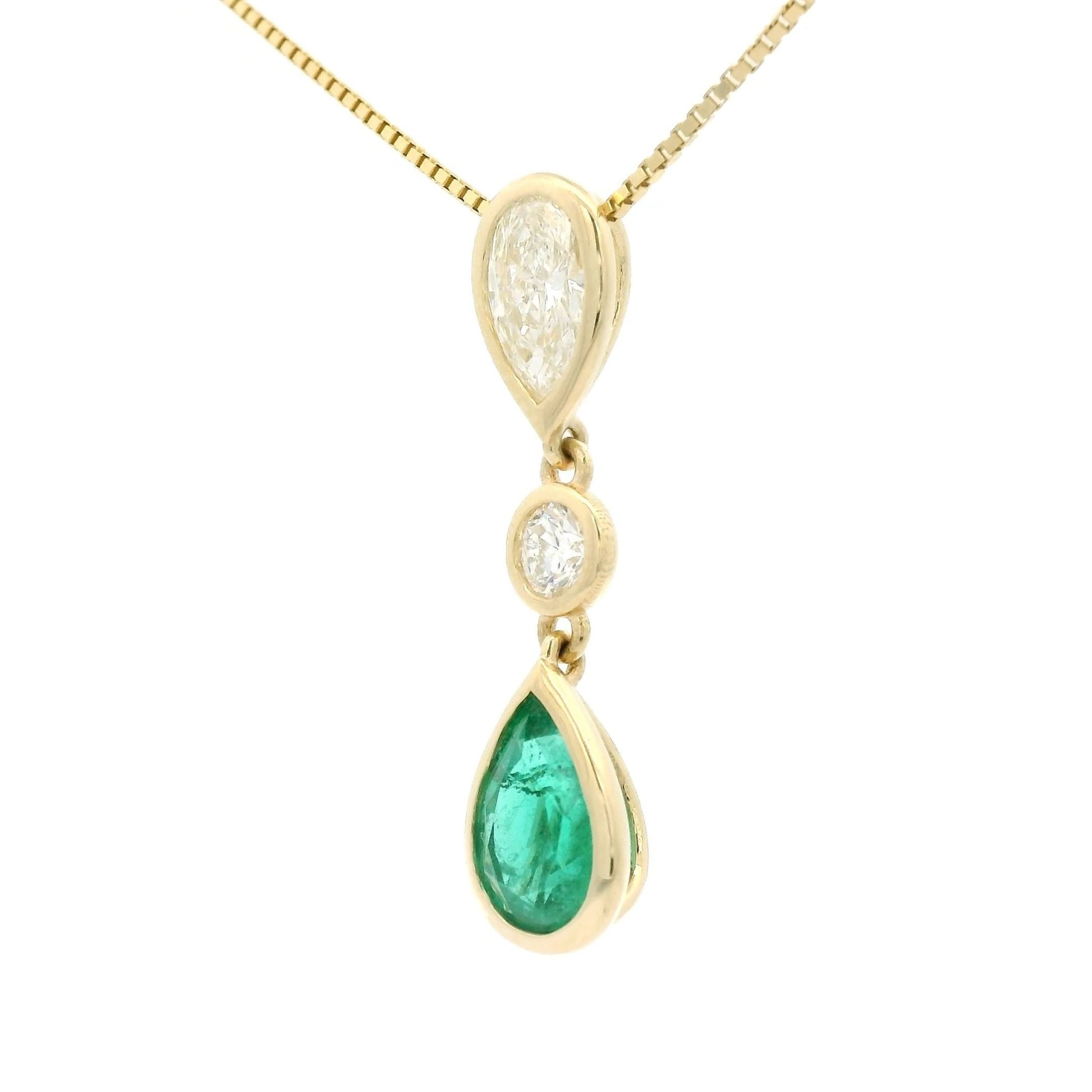 Pear Cut Emerald, Round Cut & Pear Cut Diamond Pendant - Forever Rox
