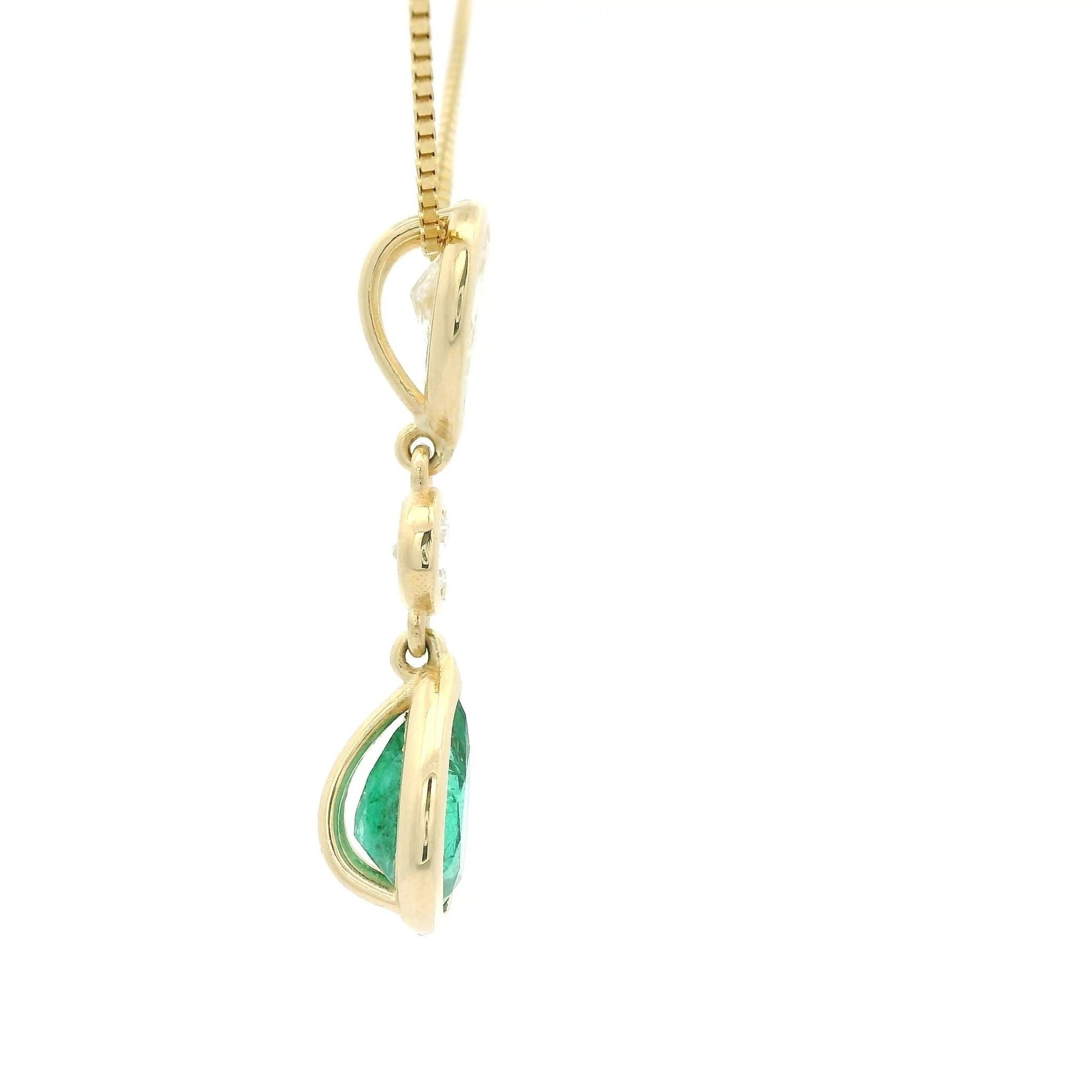Pear Cut Emerald, Round Cut & Pear Cut Diamond Pendant - Forever Rox