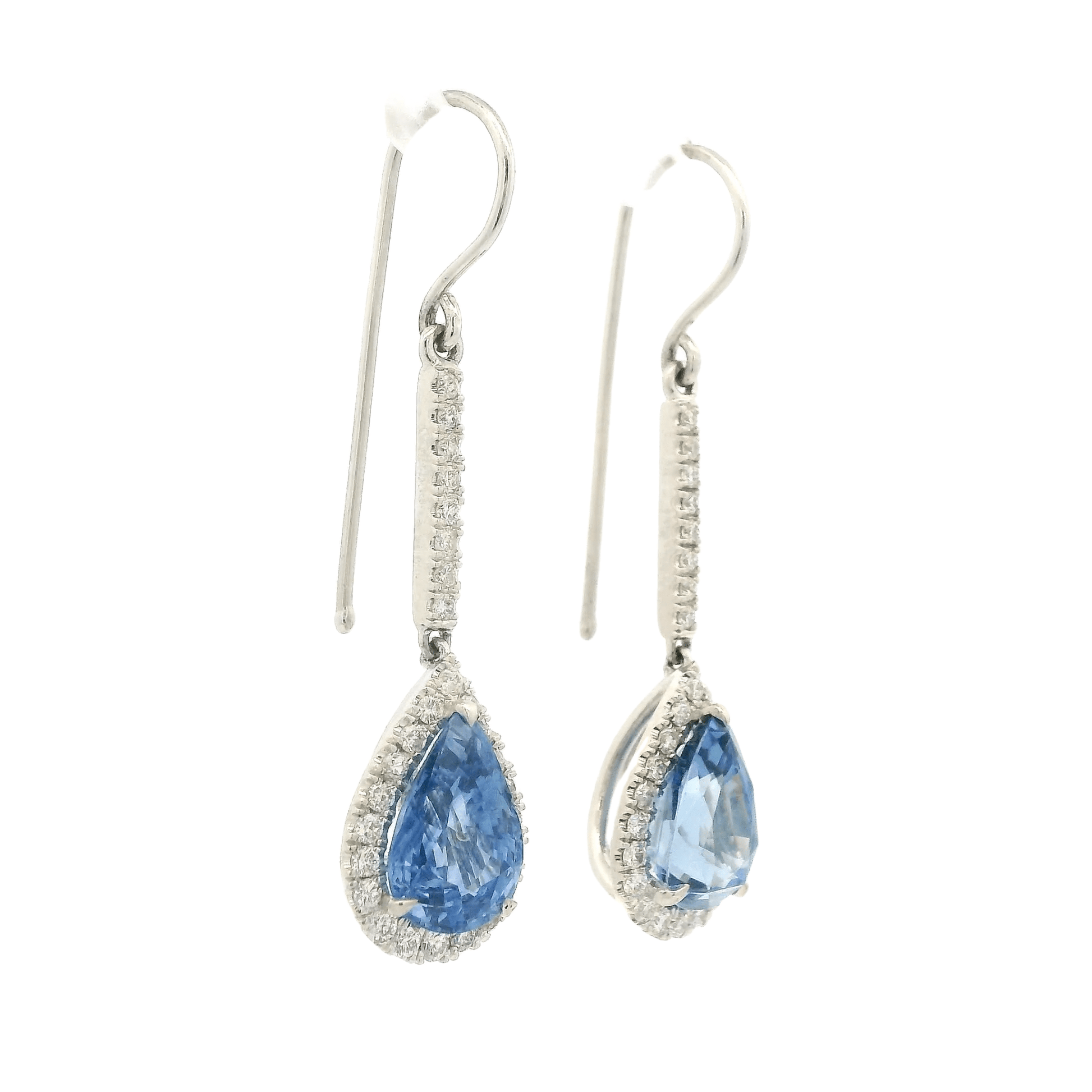 Pear Shape Ceylon Sapphire & Diamond Dangles - Forever Rox