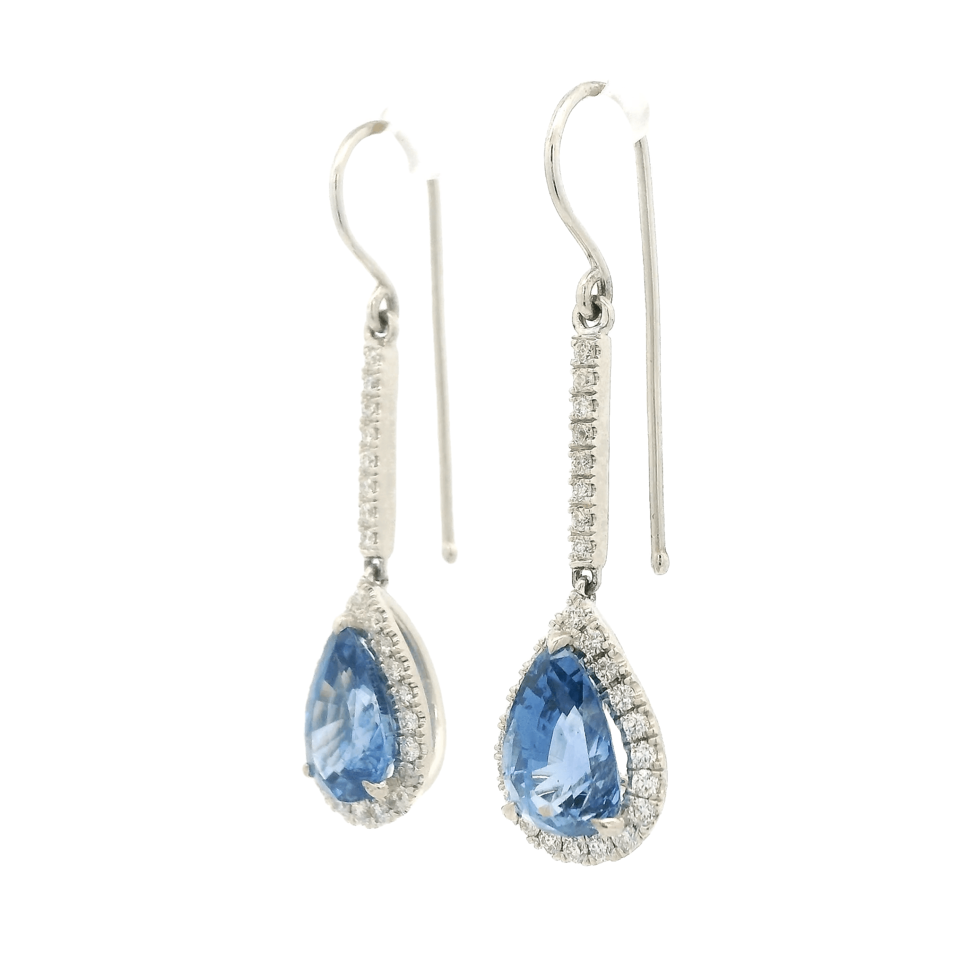 Pear Shape Ceylon Sapphire & Diamond Dangles - Forever Rox