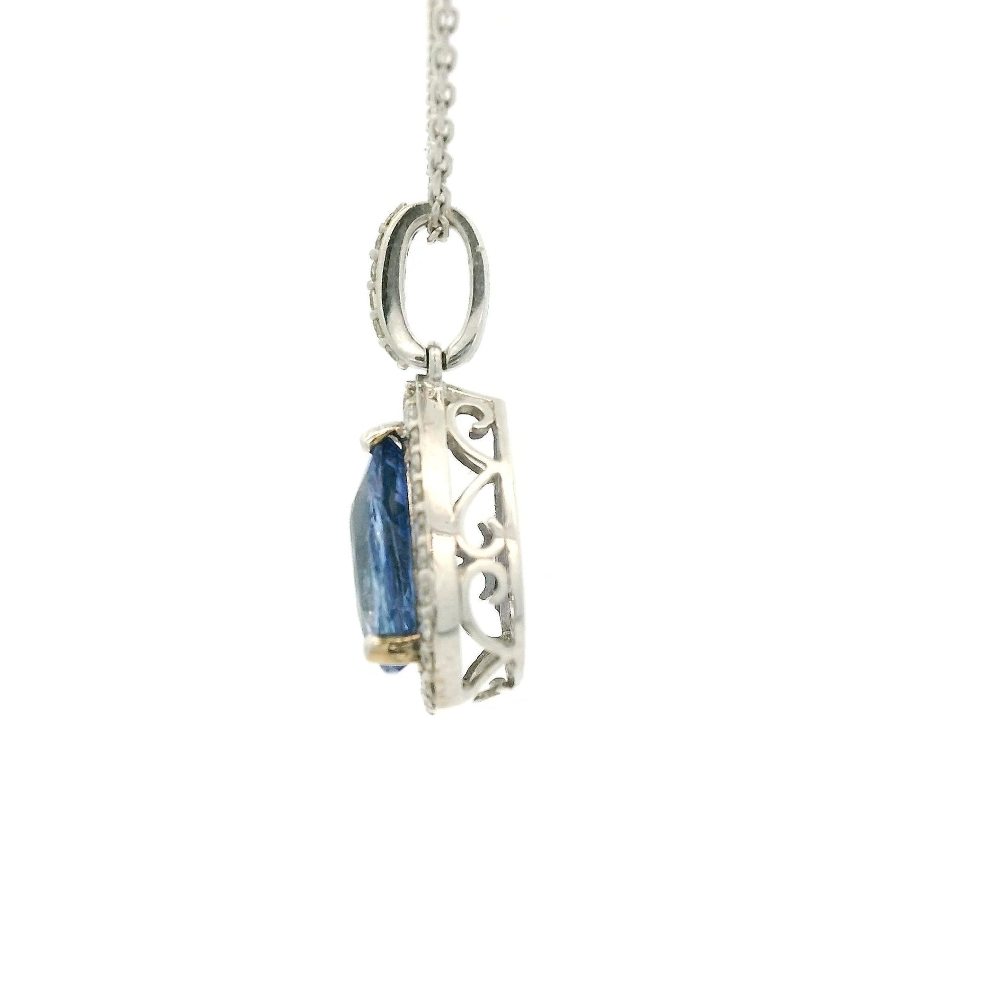 Pear Shape Ceylon Sapphire Pendant With Diamonds - Forever Rox