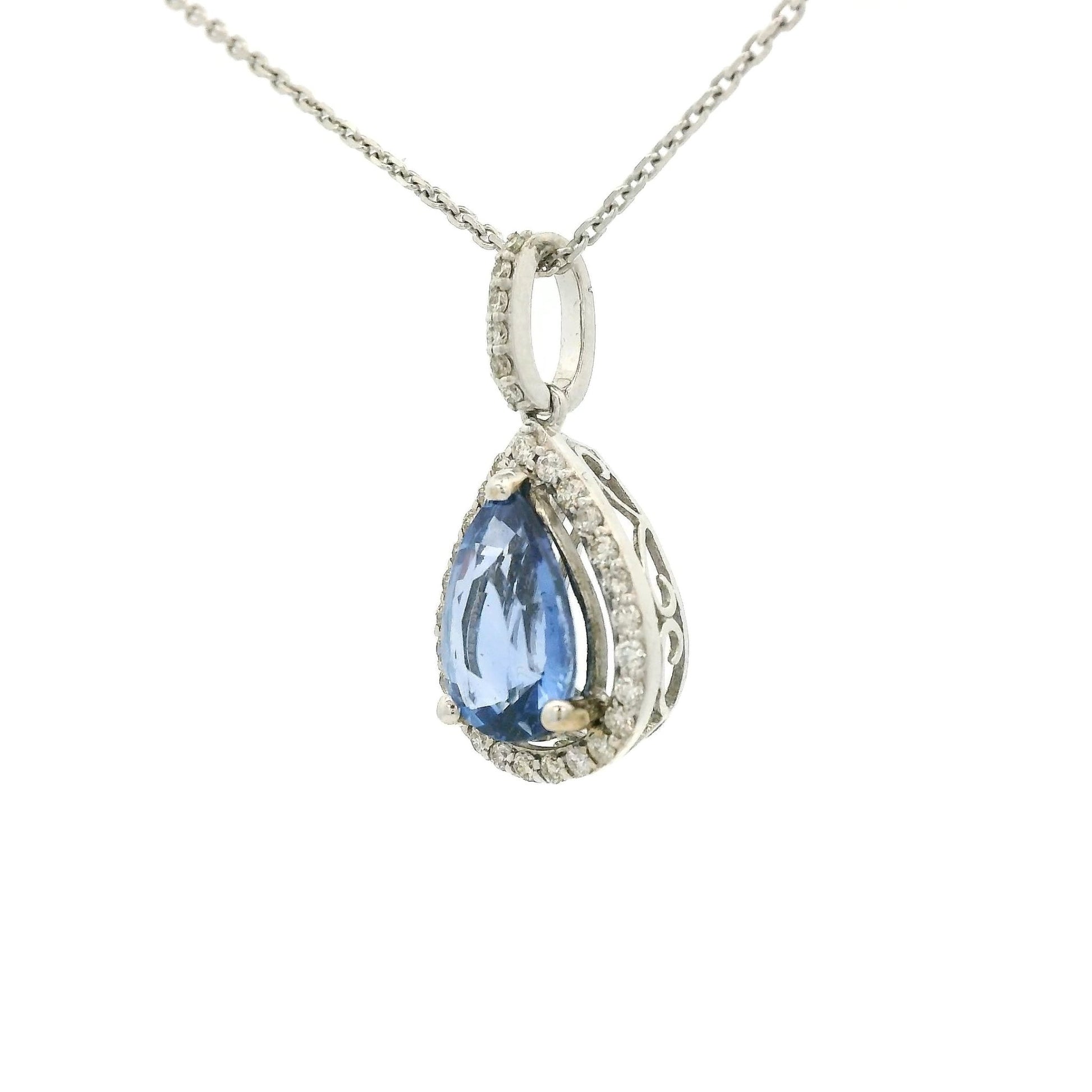 Pear Shape Ceylon Sapphire Pendant With Diamonds - Forever Rox