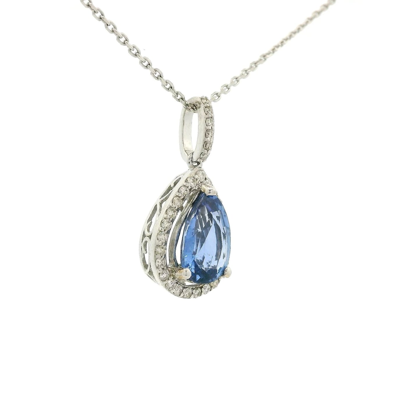 Pear Shape Ceylon Sapphire Pendant With Diamonds - Forever Rox