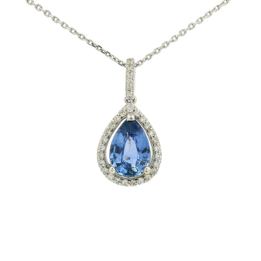 Pear Shape Ceylon Sapphire Pendant With Diamonds - Forever Rox