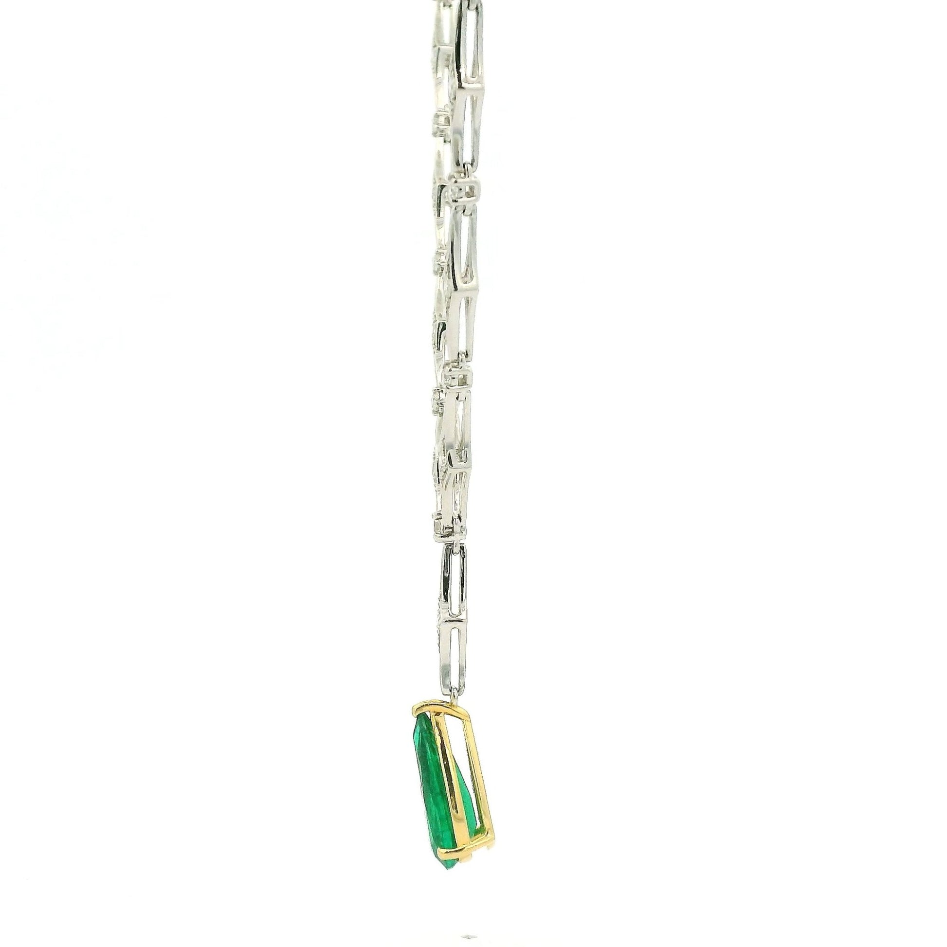 Pear Shape Emerald Dangle & Diamond Necklace - Forever Rox