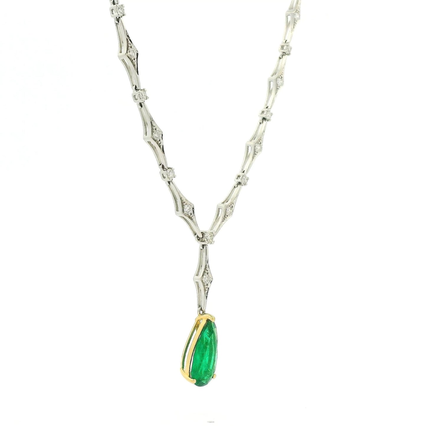 Pear Shape Emerald Dangle & Diamond Necklace - Forever Rox