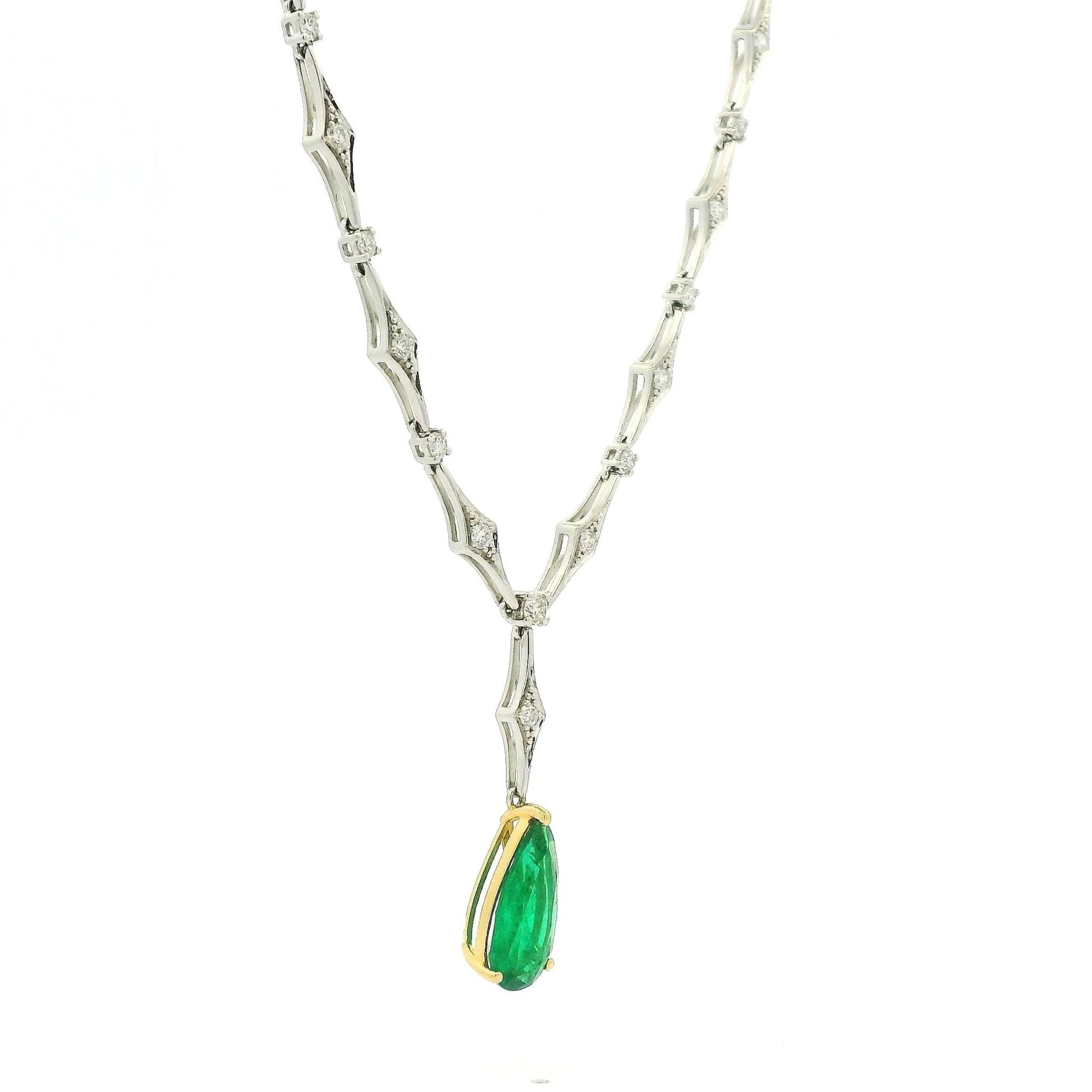 Pear Shape Emerald Dangle & Diamond Necklace - Forever Rox
