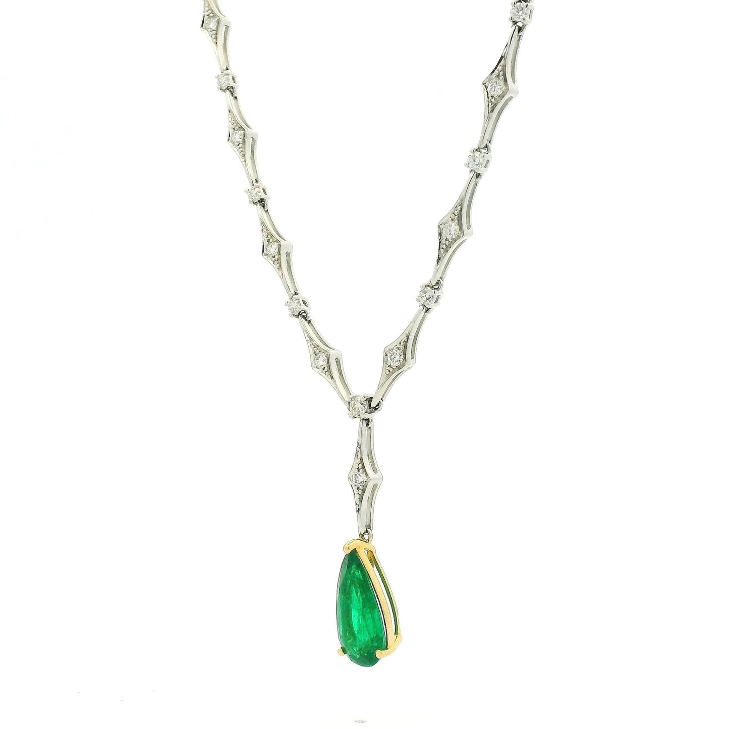 Pear Shape Emerald Dangle & Diamond Necklace - Forever Rox