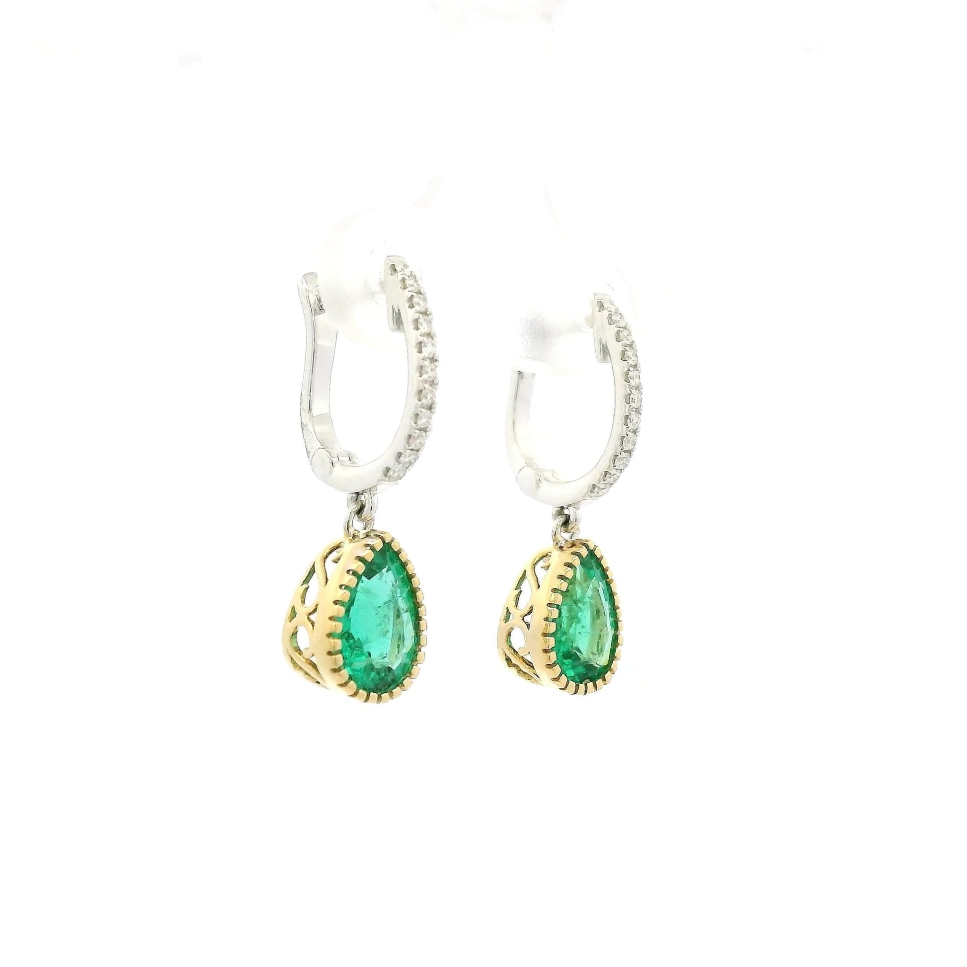 Pear Shape Emerald & Diamond Dangles - Forever Rox