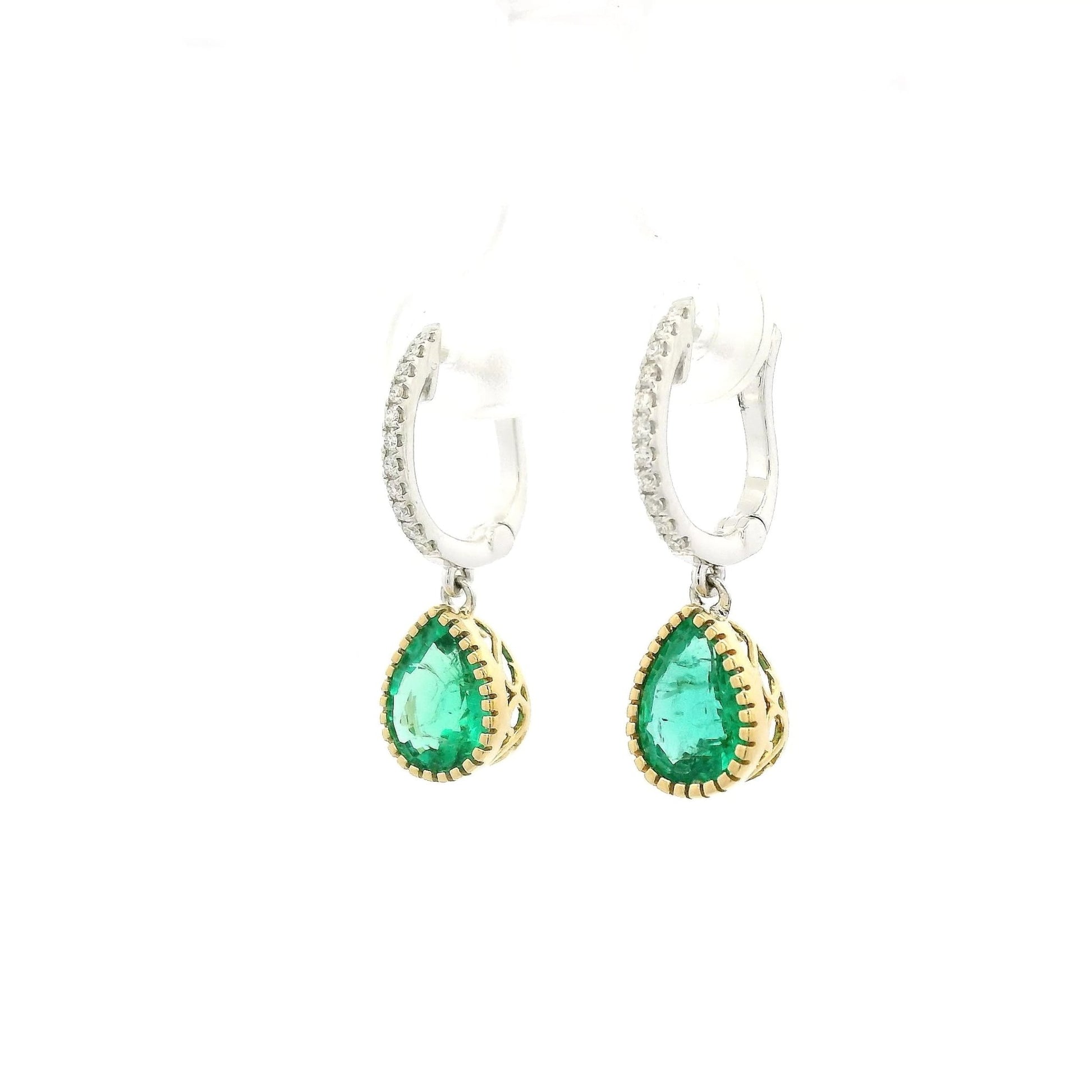 Pear Shape Emerald & Diamond Dangles - Forever Rox