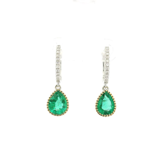 Pear Shape Emerald & Diamond Dangles - Forever Rox
