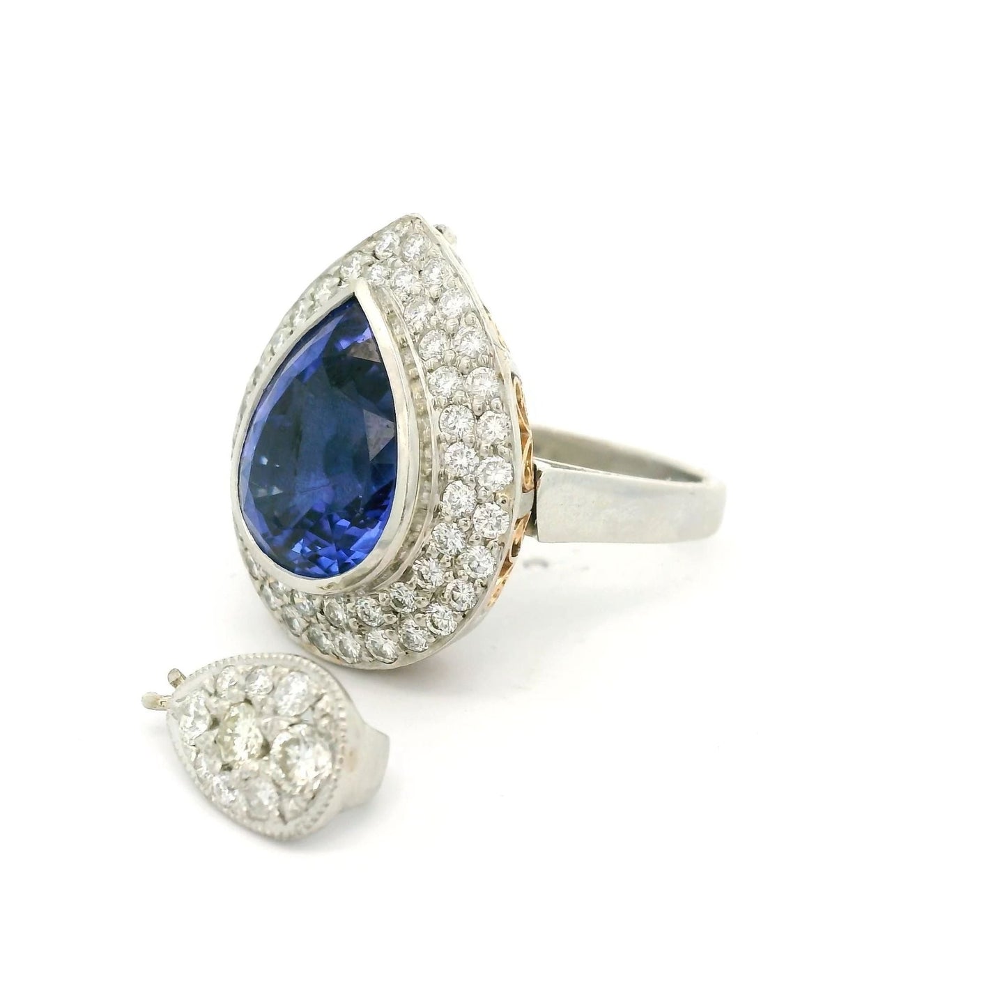 Pear Shape Tanzanite & Diamond Convertible to Pendant Ring with Diamond Bail - Forever Rox