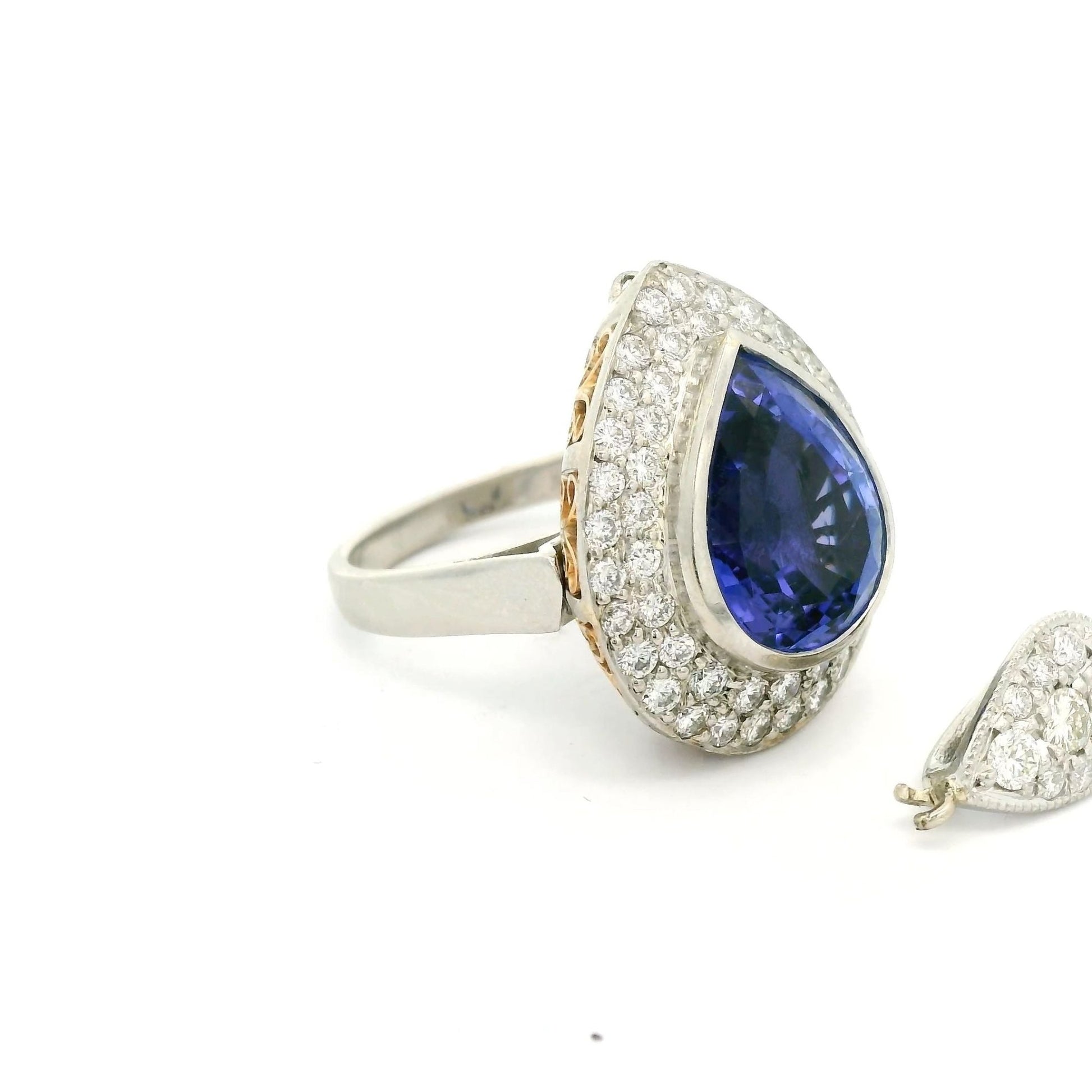 Pear Shape Tanzanite & Diamond Convertible to Pendant Ring with Diamond Bail - Forever Rox