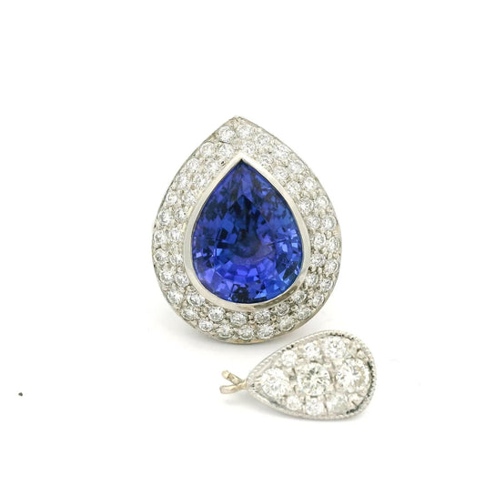 Pear Shape Tanzanite & Diamond Convertible to Pendant Ring with Diamond Bail - Forever Rox