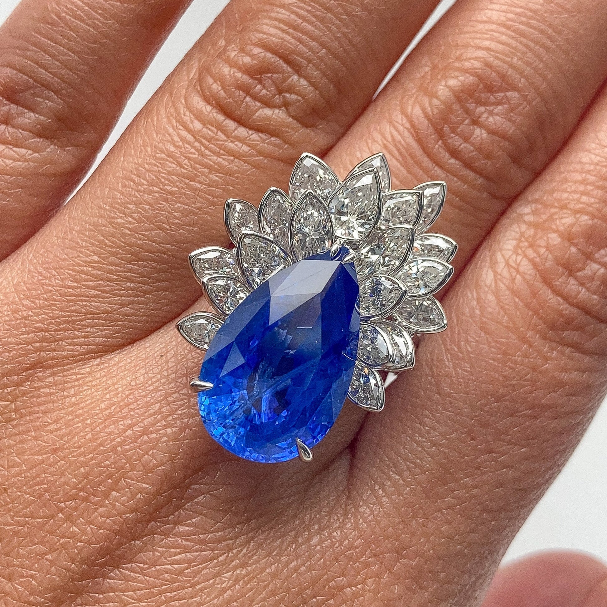 Pearshape Sapphire & Diamond Cluster Cocktail Ring - Forever Rox