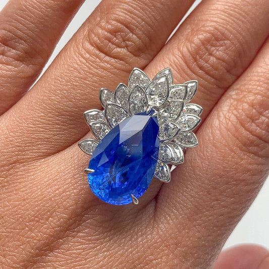 Pearshape Sapphire & Diamond Cluster Cocktail Ring - Forever Rox